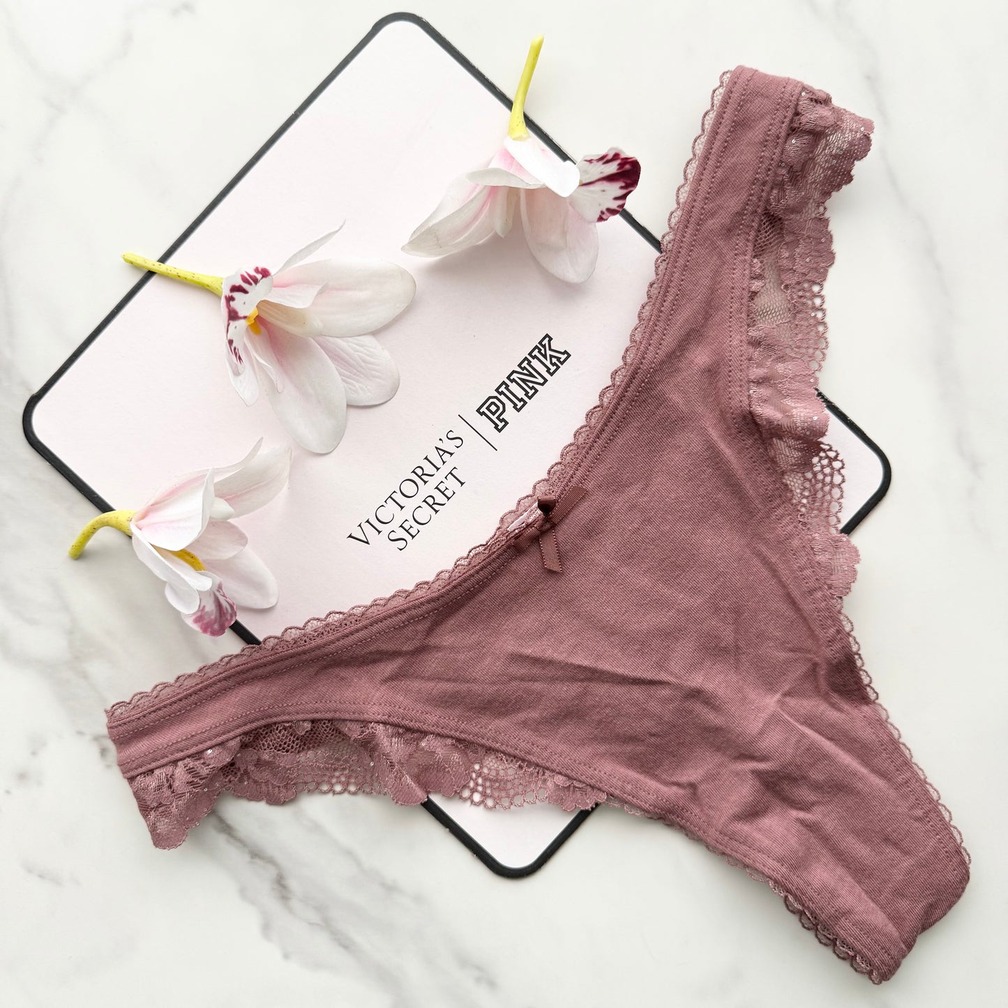 Body By Victoria Stretch Cotton Lace-Trim High-Leg Scoop Thong Panty