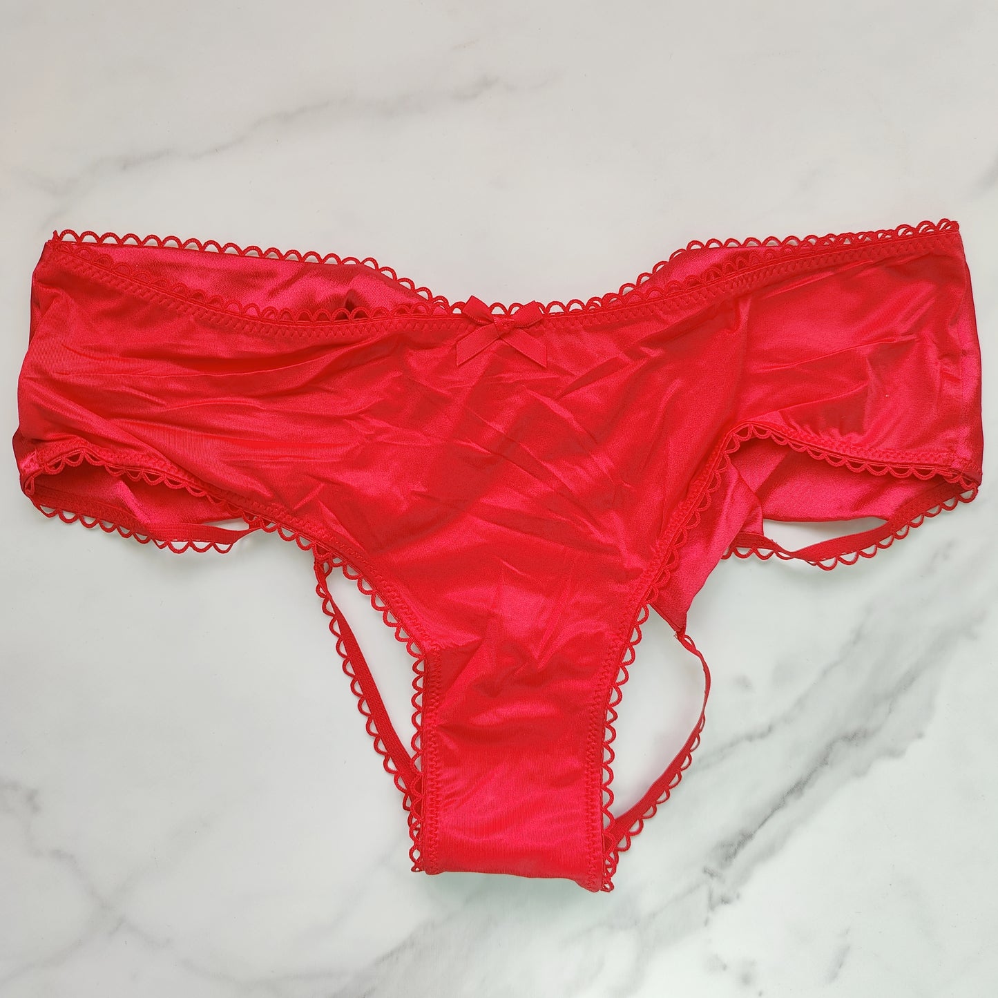 Very Sexy Satin Bow Cutout Back Open Cheeky Panty