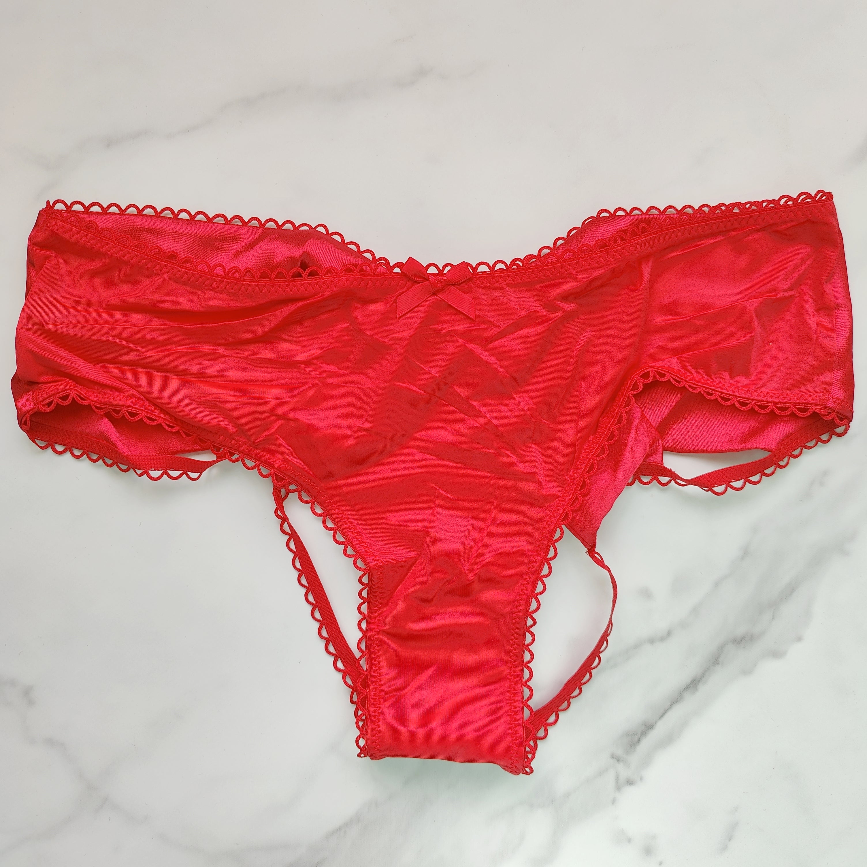 Very Sexy Satin Bow Cutout Back Open Cheeky Panty