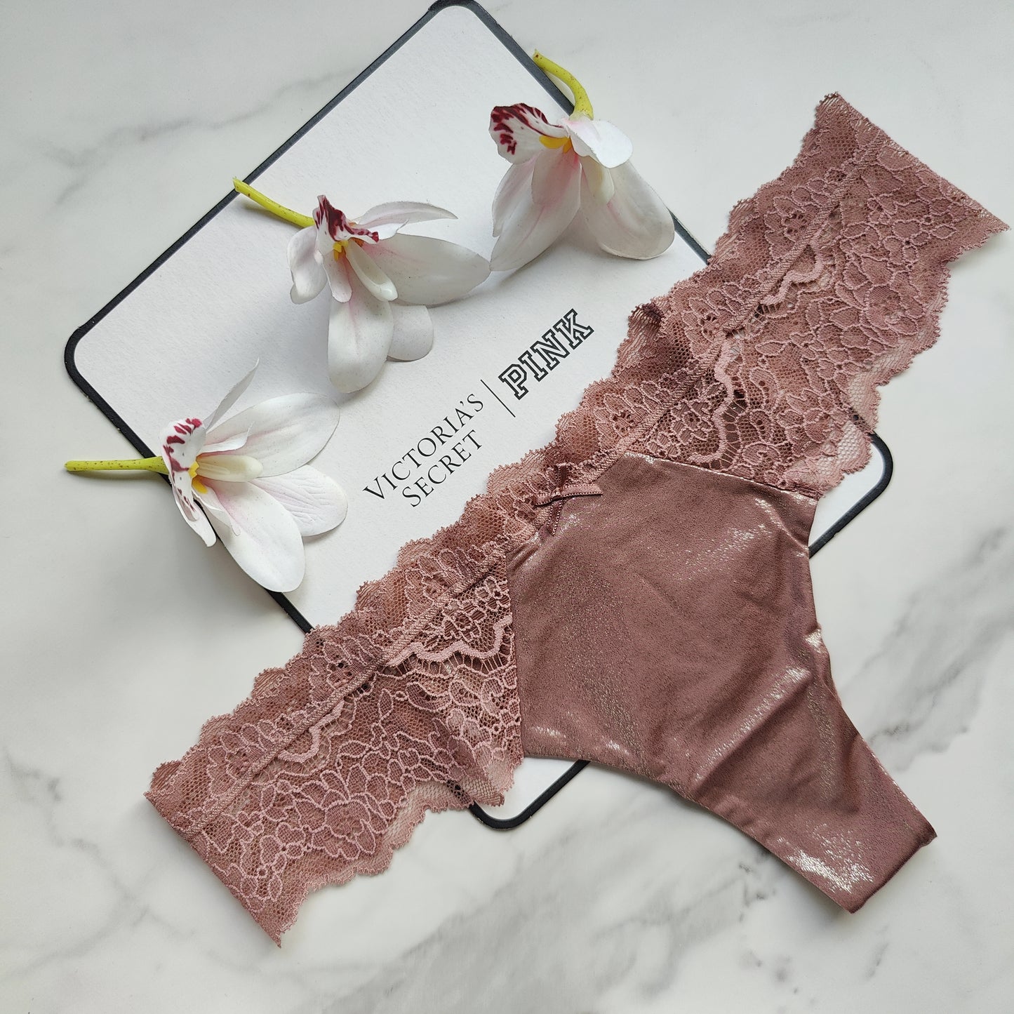 Dream Angels Lace-Trim Smooth Shimmer Thong Panty