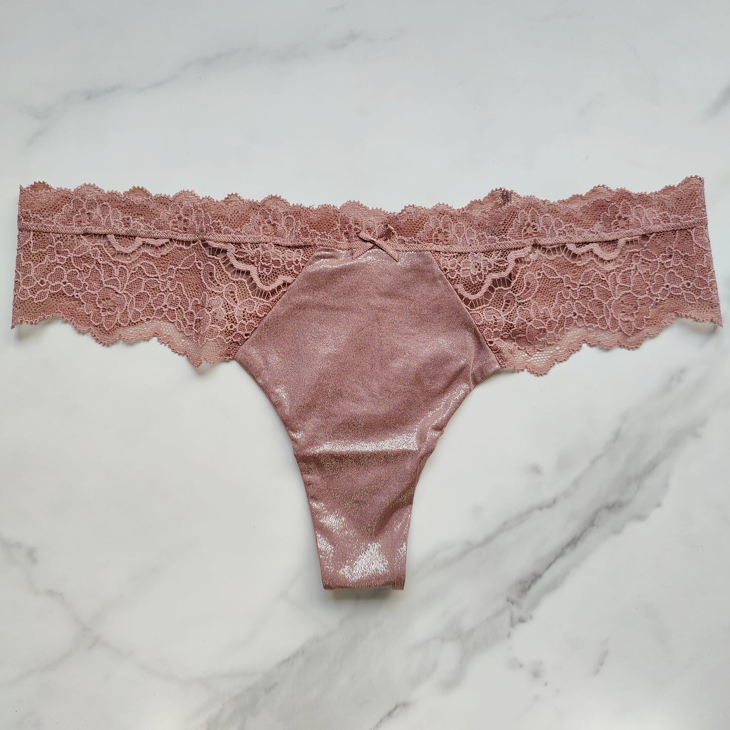 Dream Angels Lace-Trim Smooth Shimmer Thong Panty