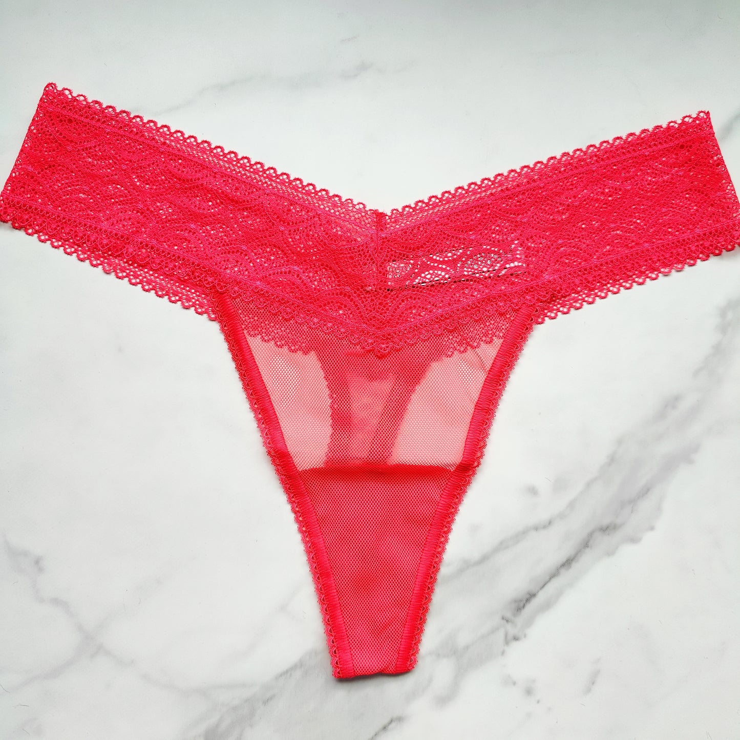 The Lacie Lace-Waist Mesh Detail Thong Panty