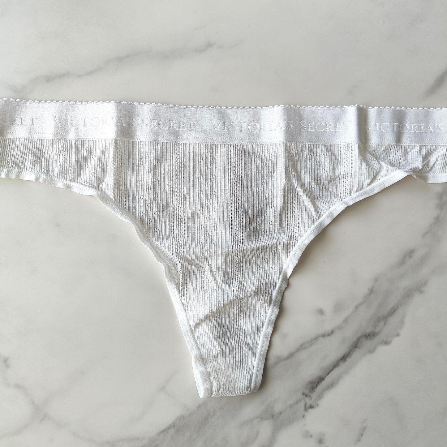 Logo Waist Pointelle Thong Panty