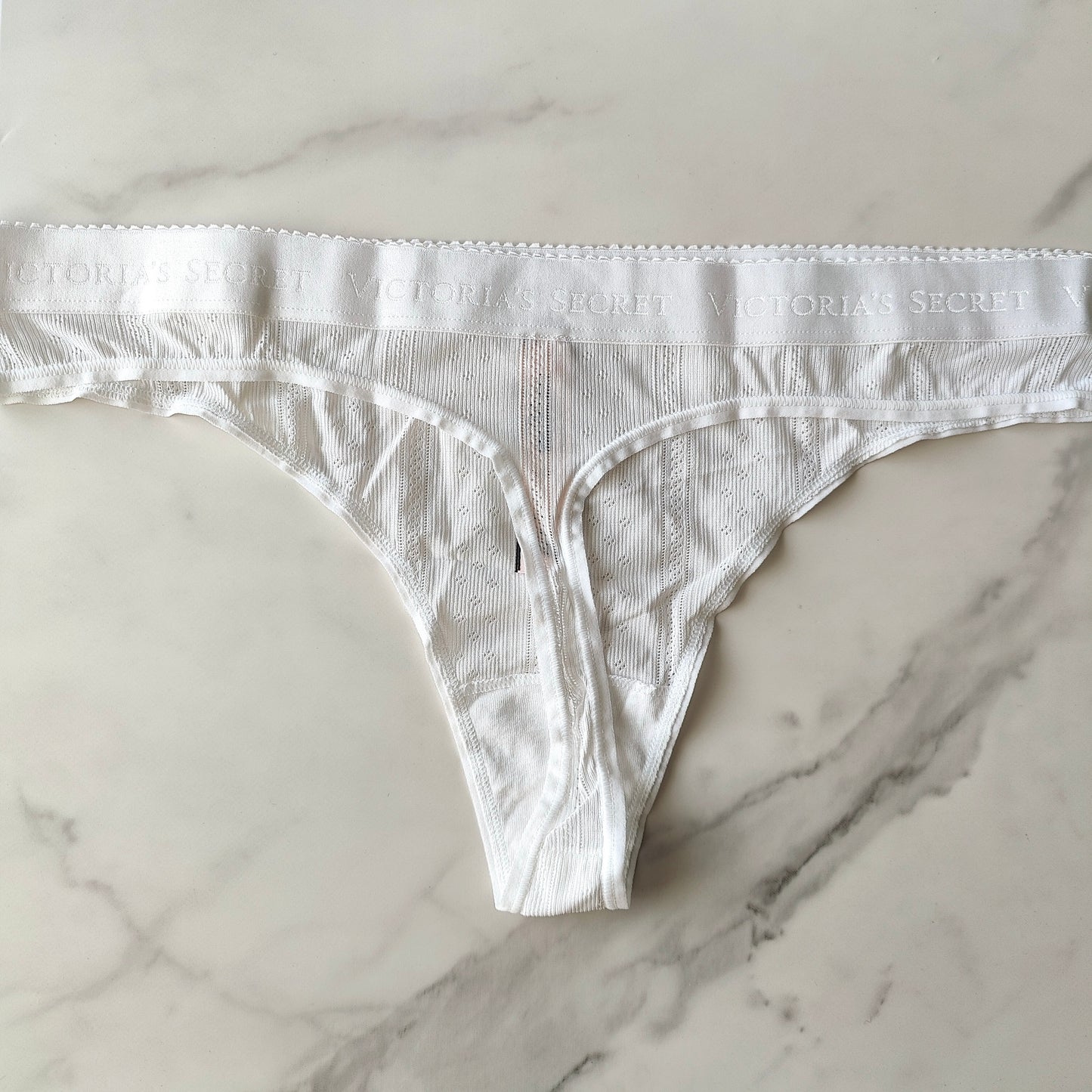 Logo Waist Pointelle Thong Panty