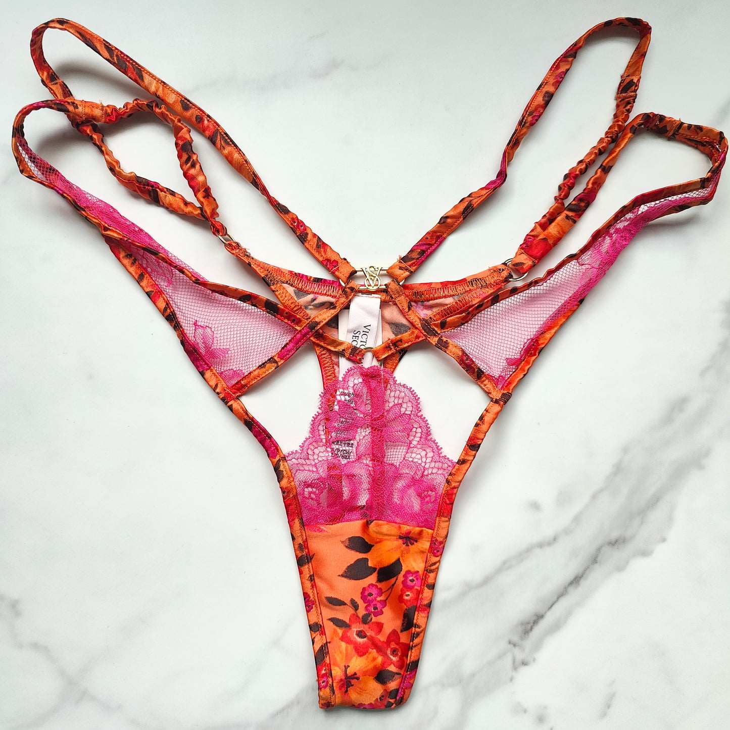 Very Sexy Tropical Satin Lace High-Leg Strappy Thong Panty