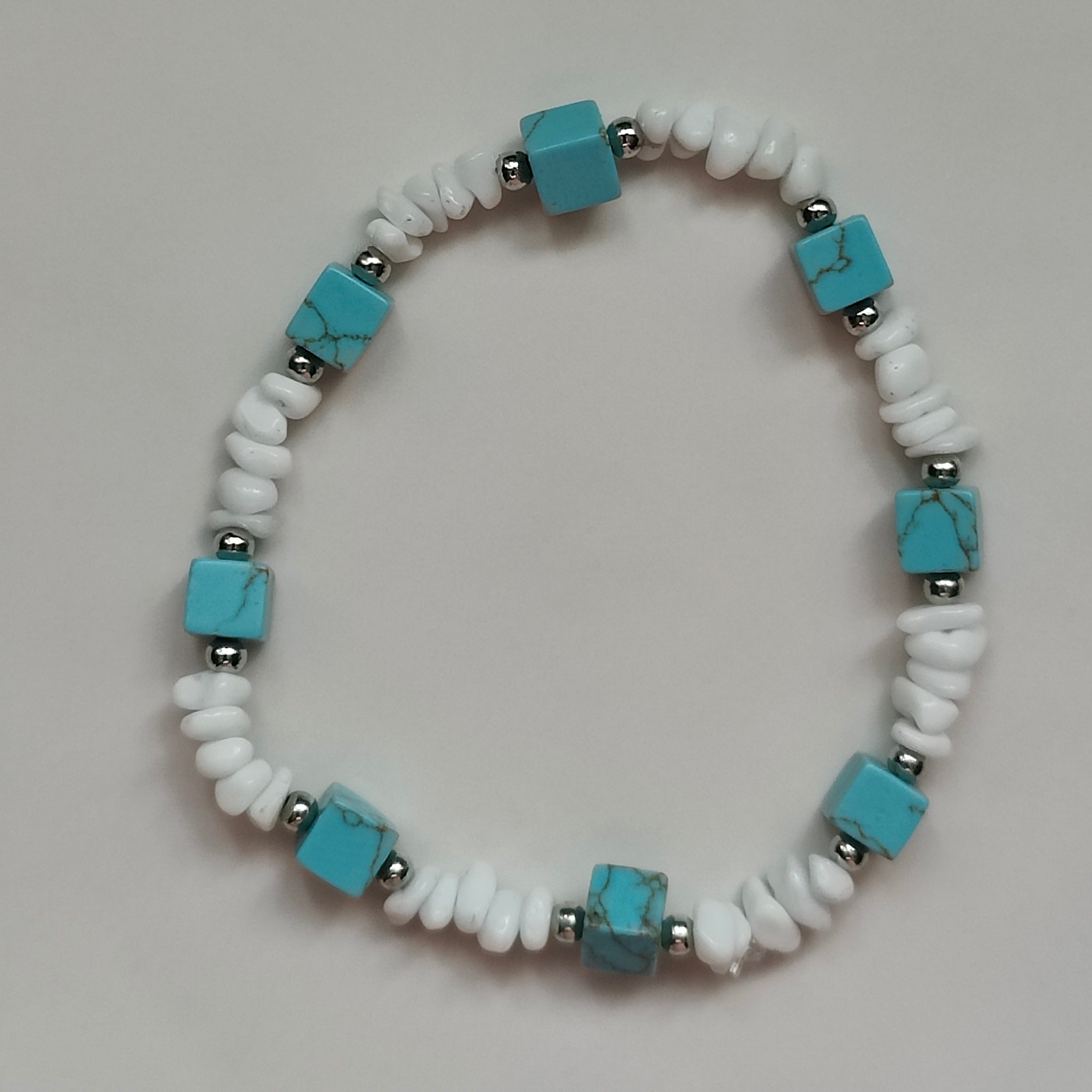 Matilda Handmade Turquoise Coral and Copper Elastic Bracelet 16cm