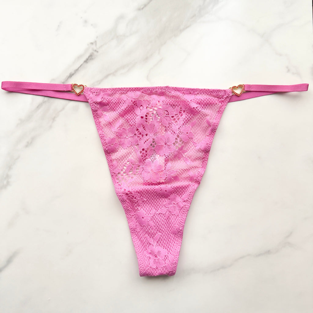 Dream Angels Lace Rhinestone Heart Hardware Thong Panty