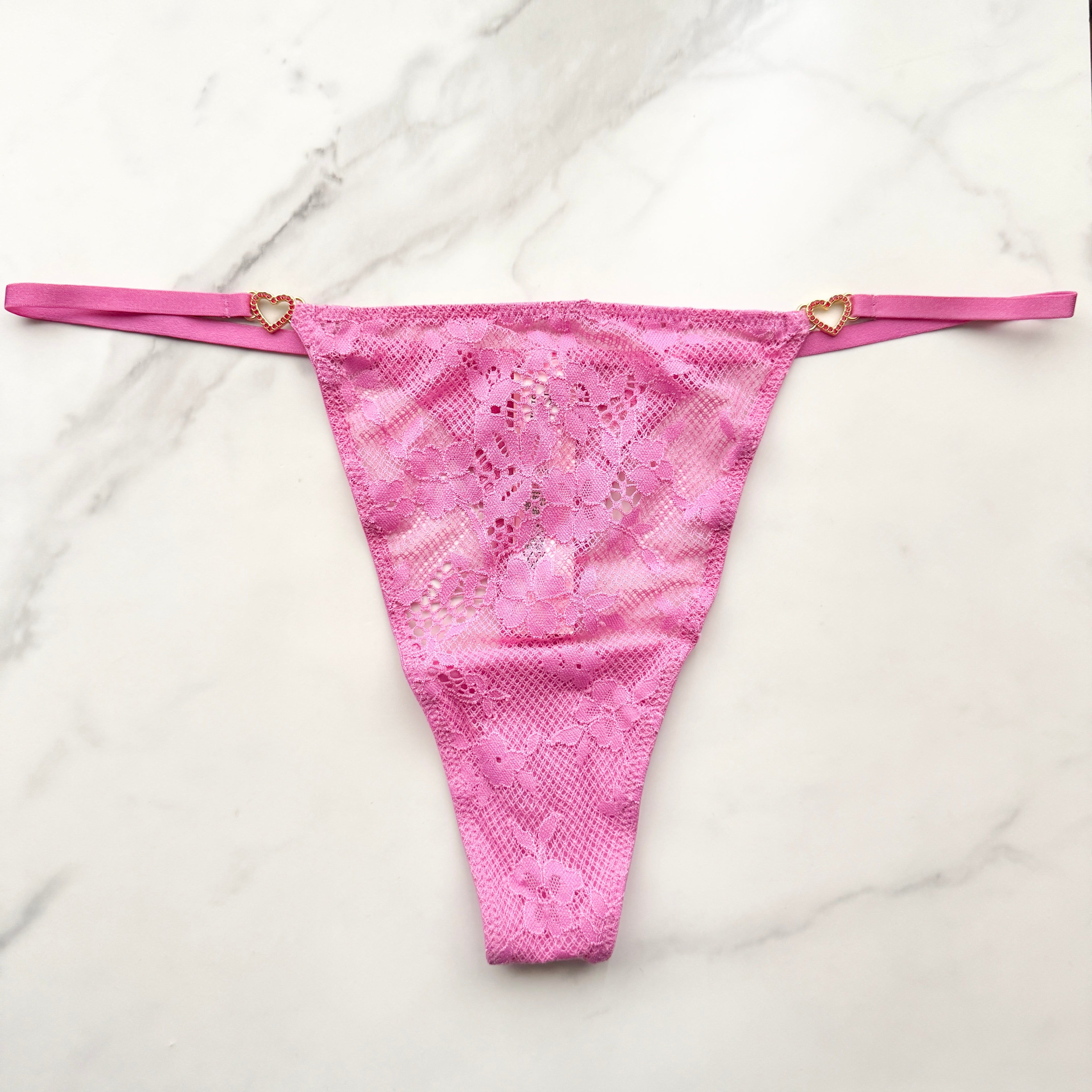 Dream Angels Lace Rhinestone Heart Hardware Thong Panty