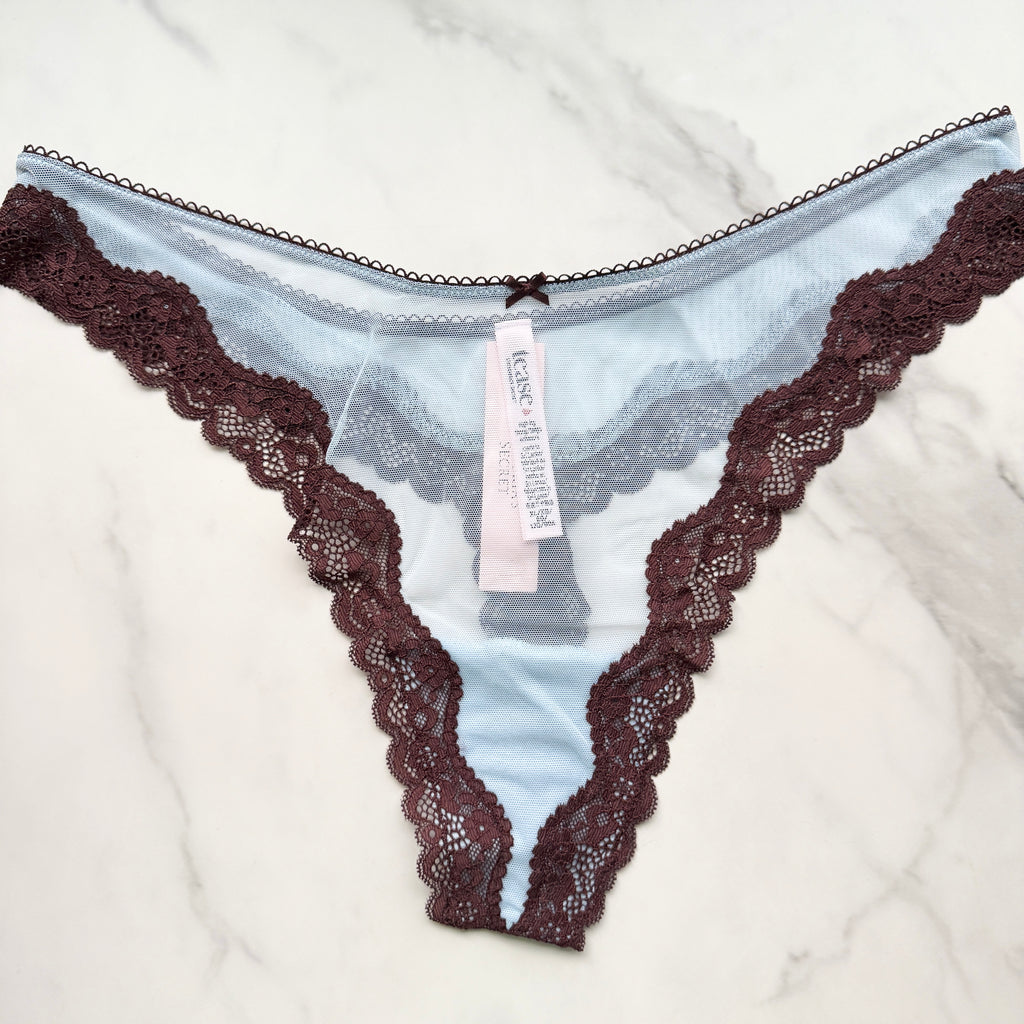 Tease Mesh Lace-Trim High-Leg Thong Panty