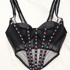 Very Sexy Dark Blossom Embroidery Corset Top