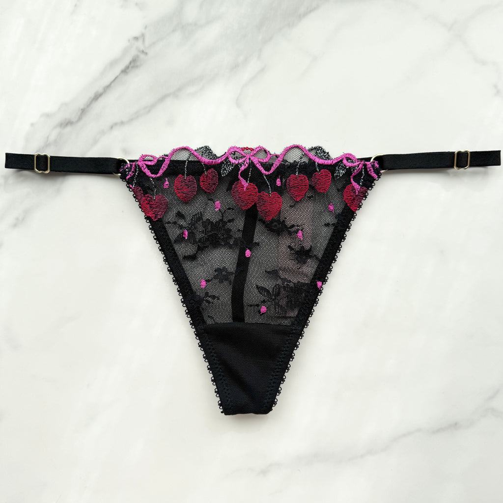 Very Sexy Cherry Pop Embroidery Adjustable V-String Panty