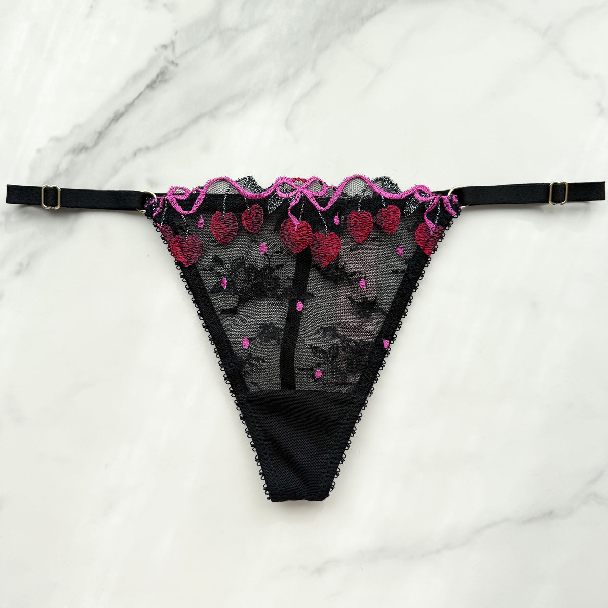 Very Sexy Cherry Pop Embroidery Adjustable V-String Panty