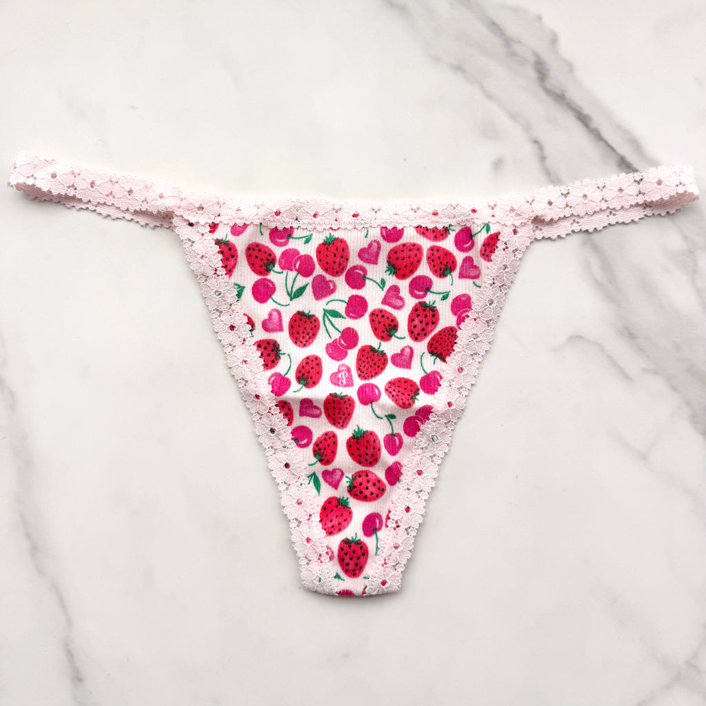 Cotton Lace-Trim V-String Panty