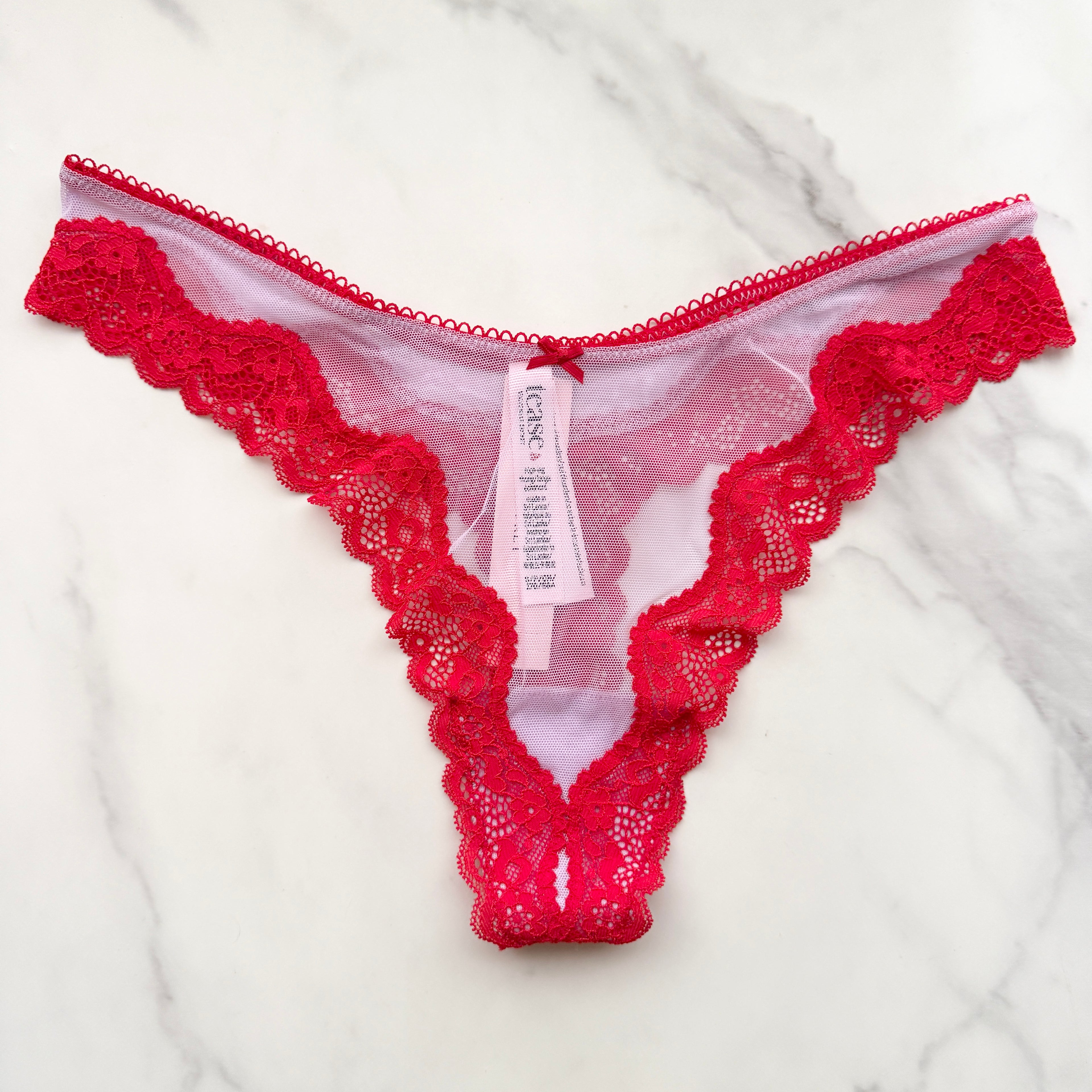 Tease Mesh Lace-Trim High-Leg Thong Panty