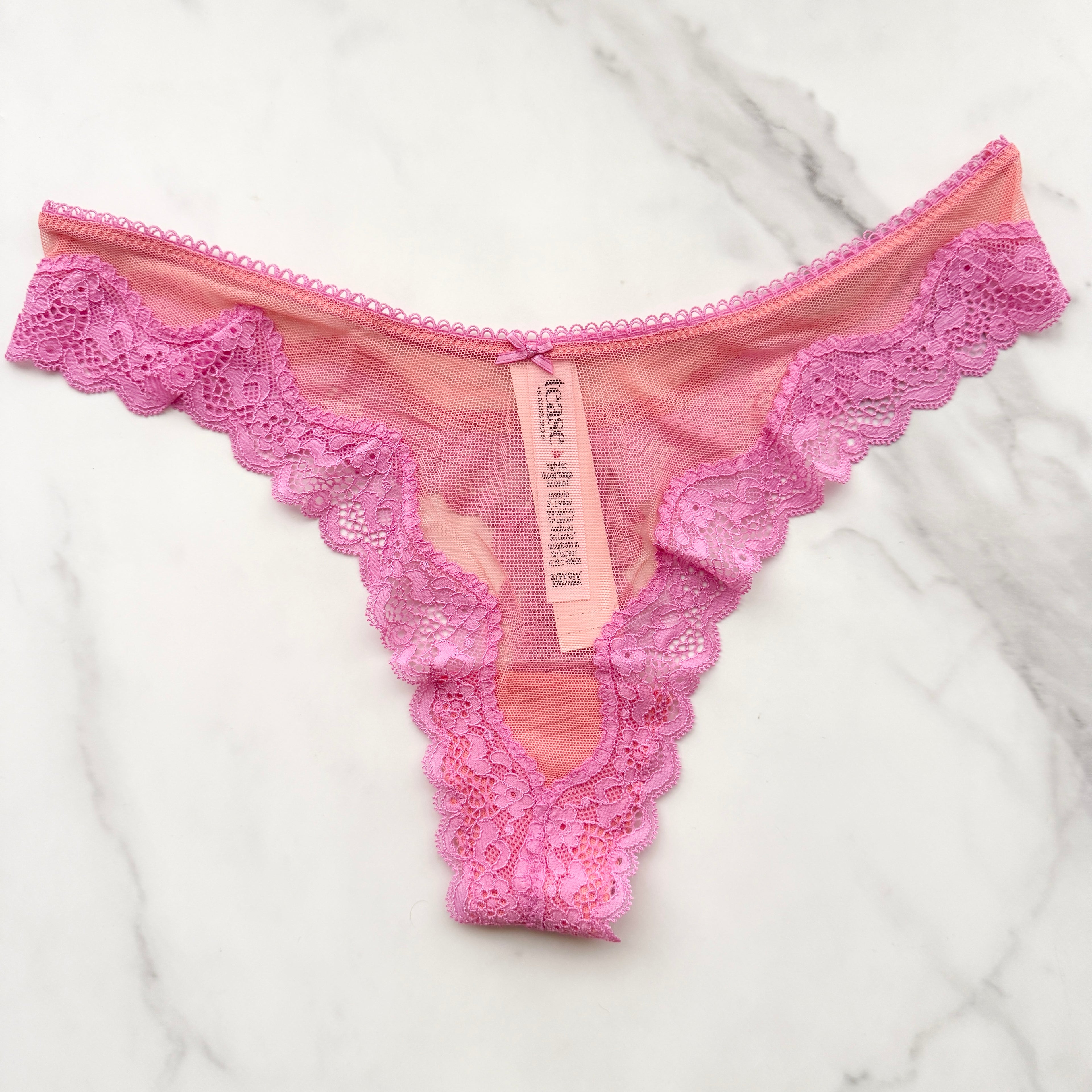 Tease Mesh Lace-Trim High-Leg Thong Panty