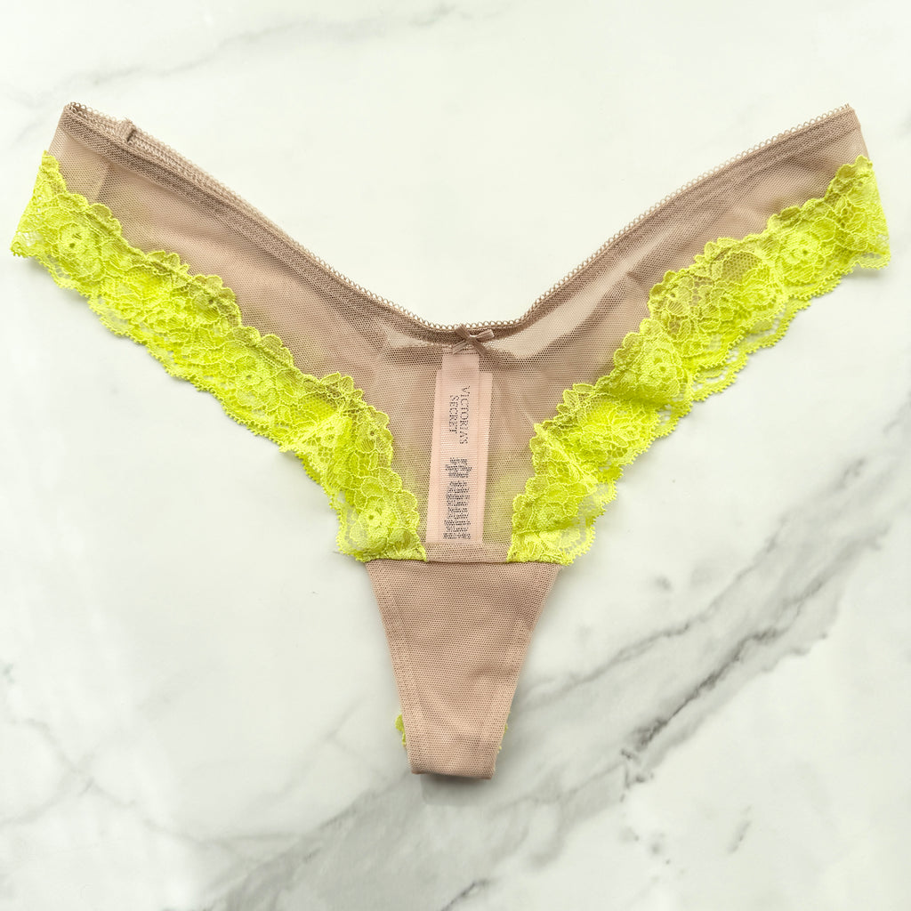 Very Sexy Mesh Lace-Trim High-Leg Thong Panty