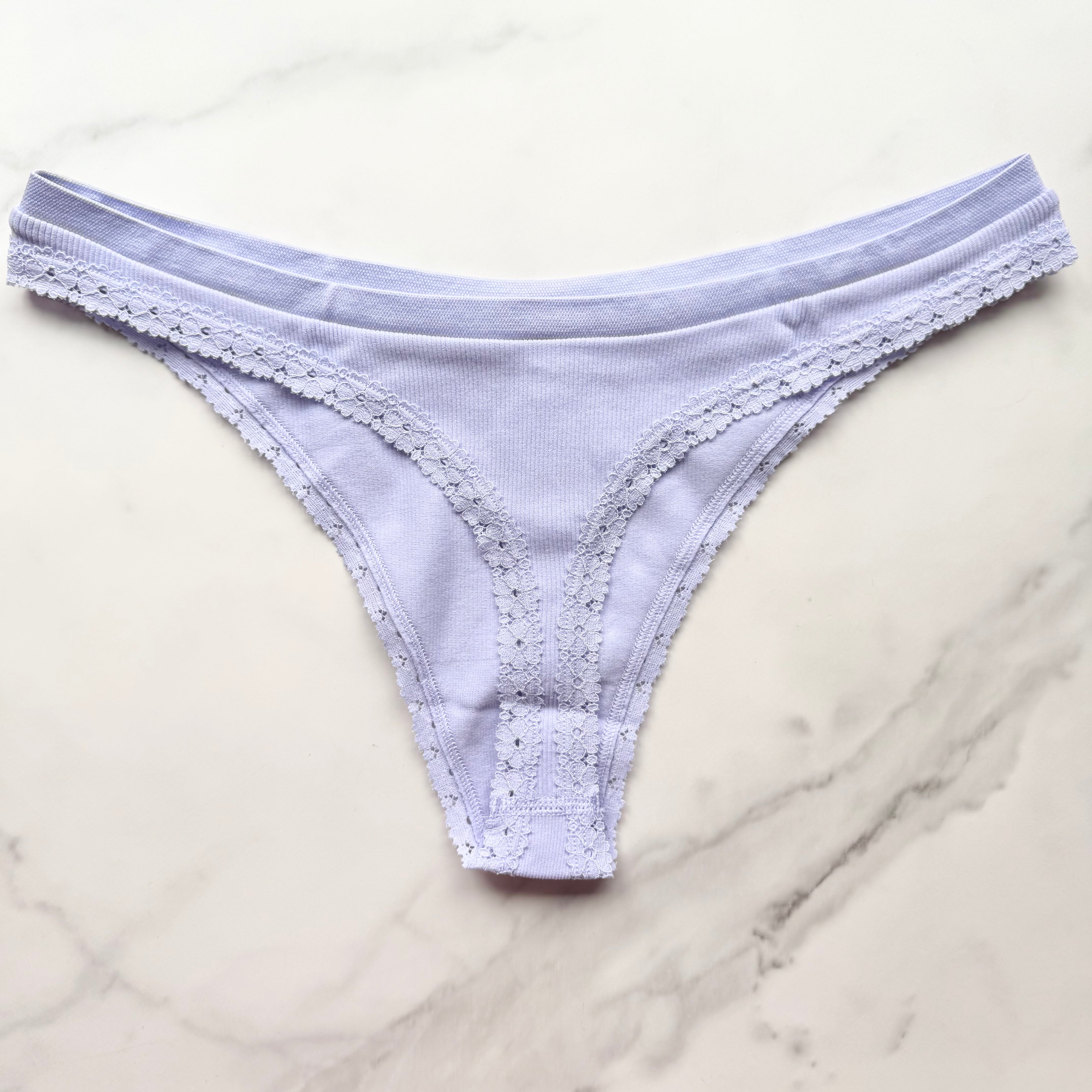 Seamless High-Leg Lace-Trim Thong Panty