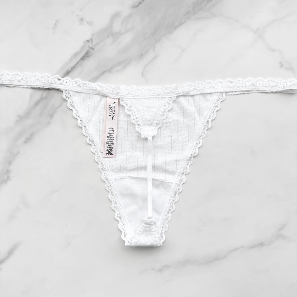 Victoria's Secret  Lace-Trim Cotton Pointelle V-String Panty 