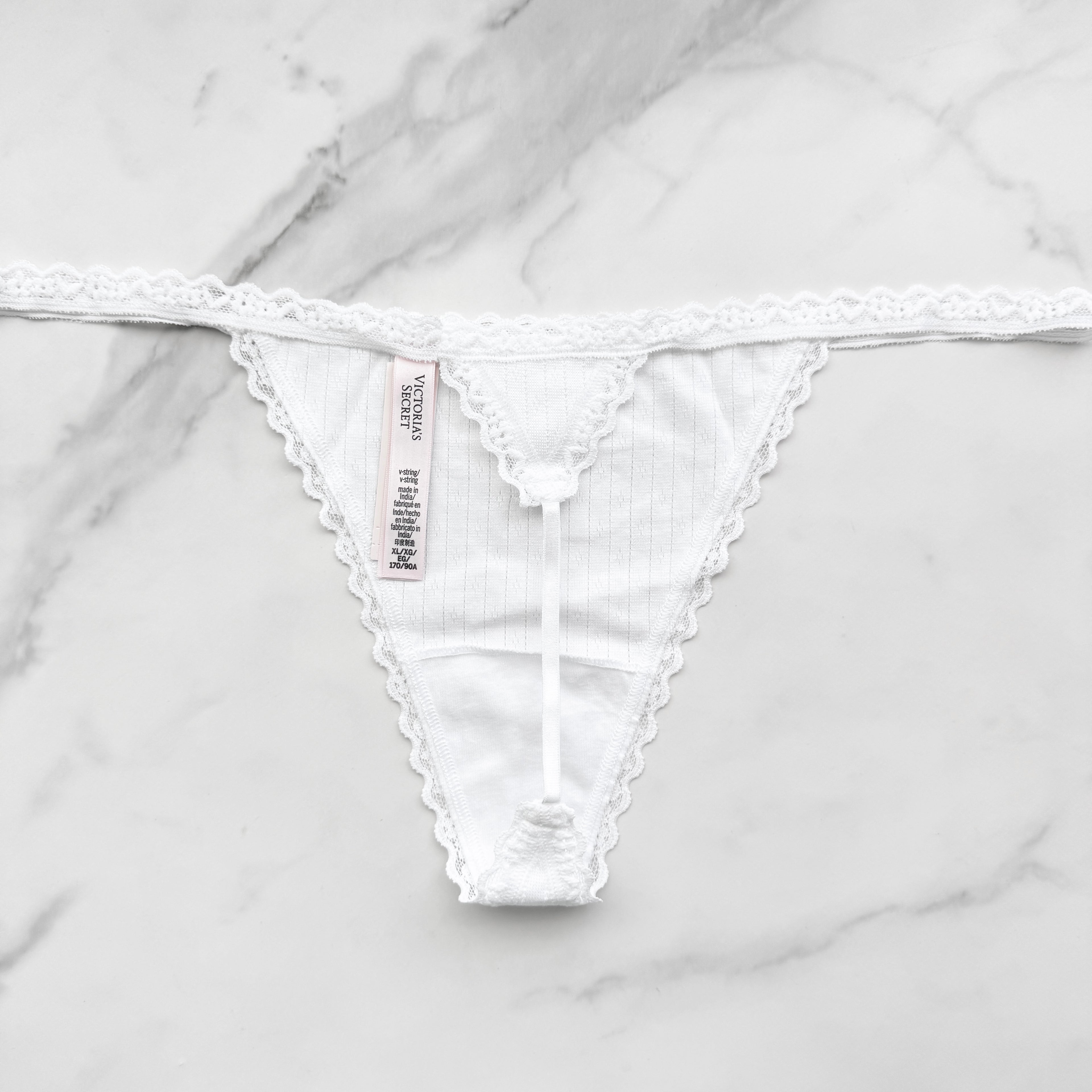 Victoria's Secret  Lace-Trim Cotton Pointelle V-String Panty 