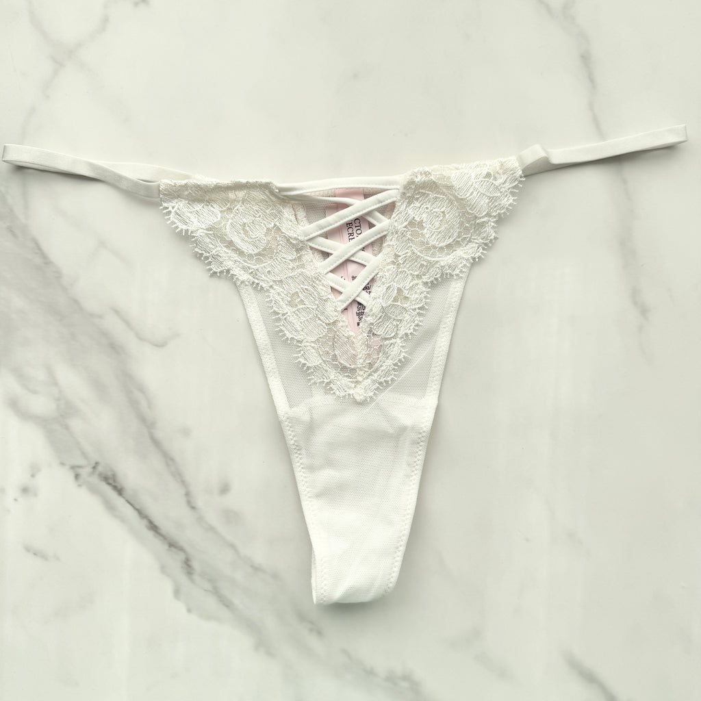 Victoria's Secret  Dream Angels Boho Floral Embroidery Thong Panty 