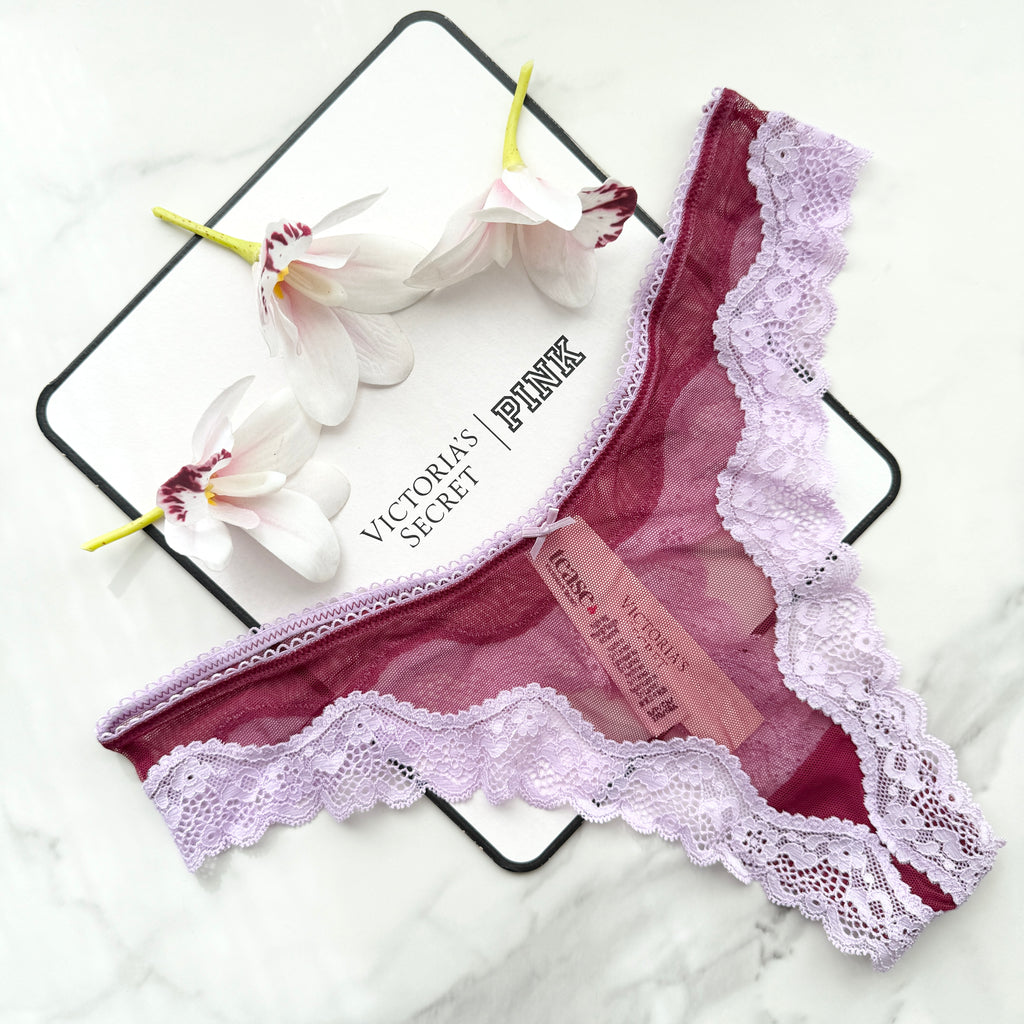 Tease Mesh Lace-Trim High-Leg Thong Panty