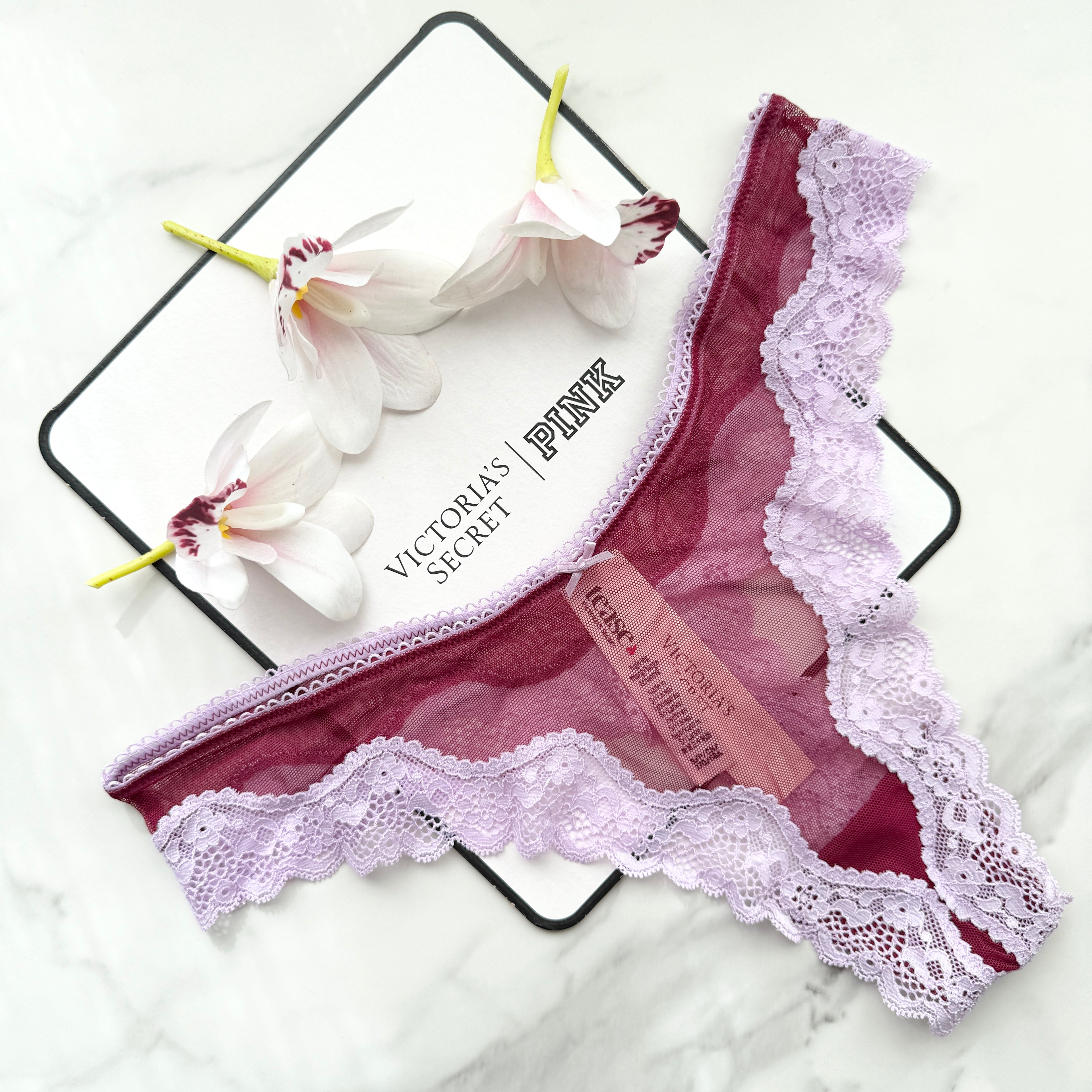 Tease Mesh Lace-Trim High-Leg Thong Panty