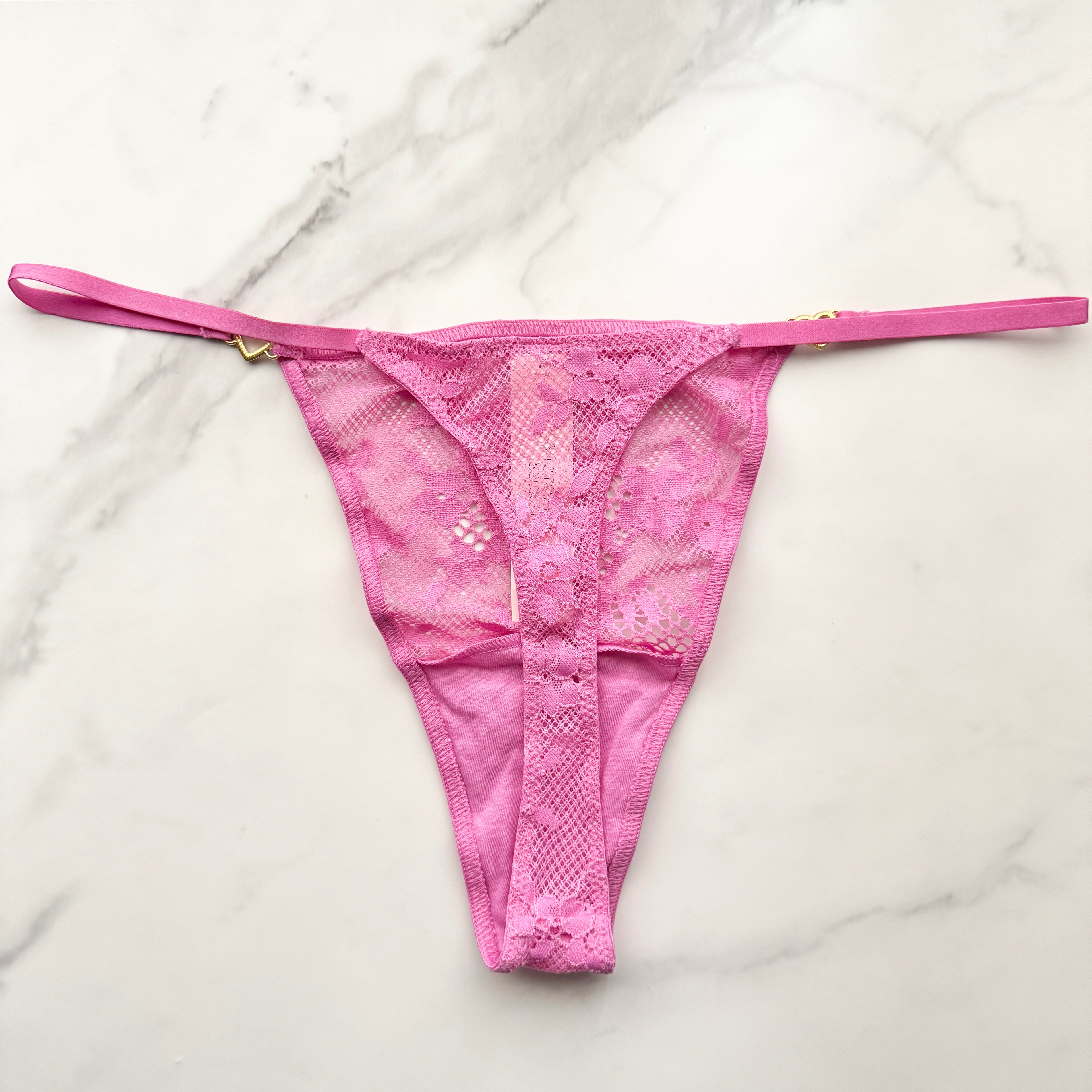 Dream Angels Lace Rhinestone Heart Hardware Thong Panty