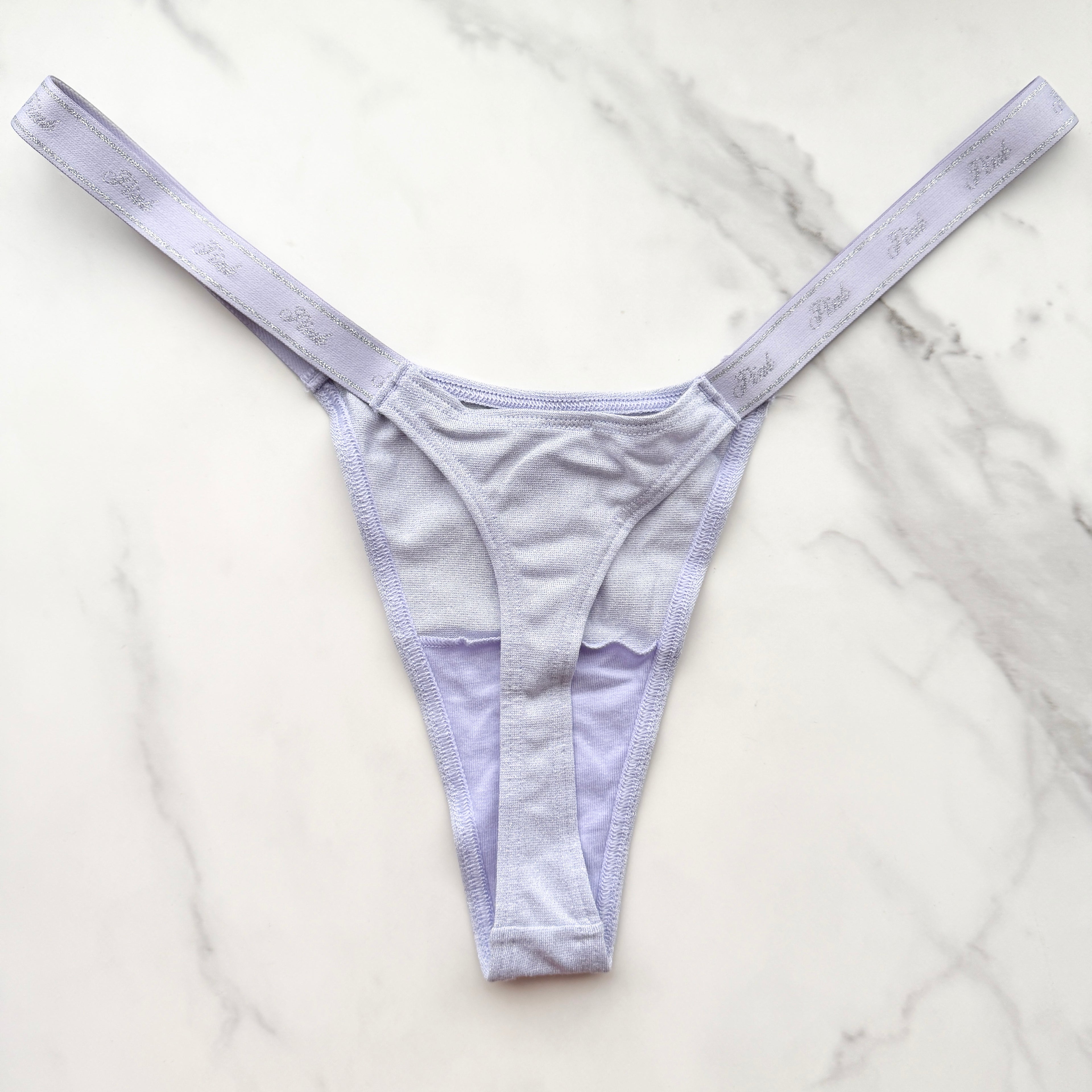 Logo Cotton Shimmer Sparkle Knit Micro Thong Panty