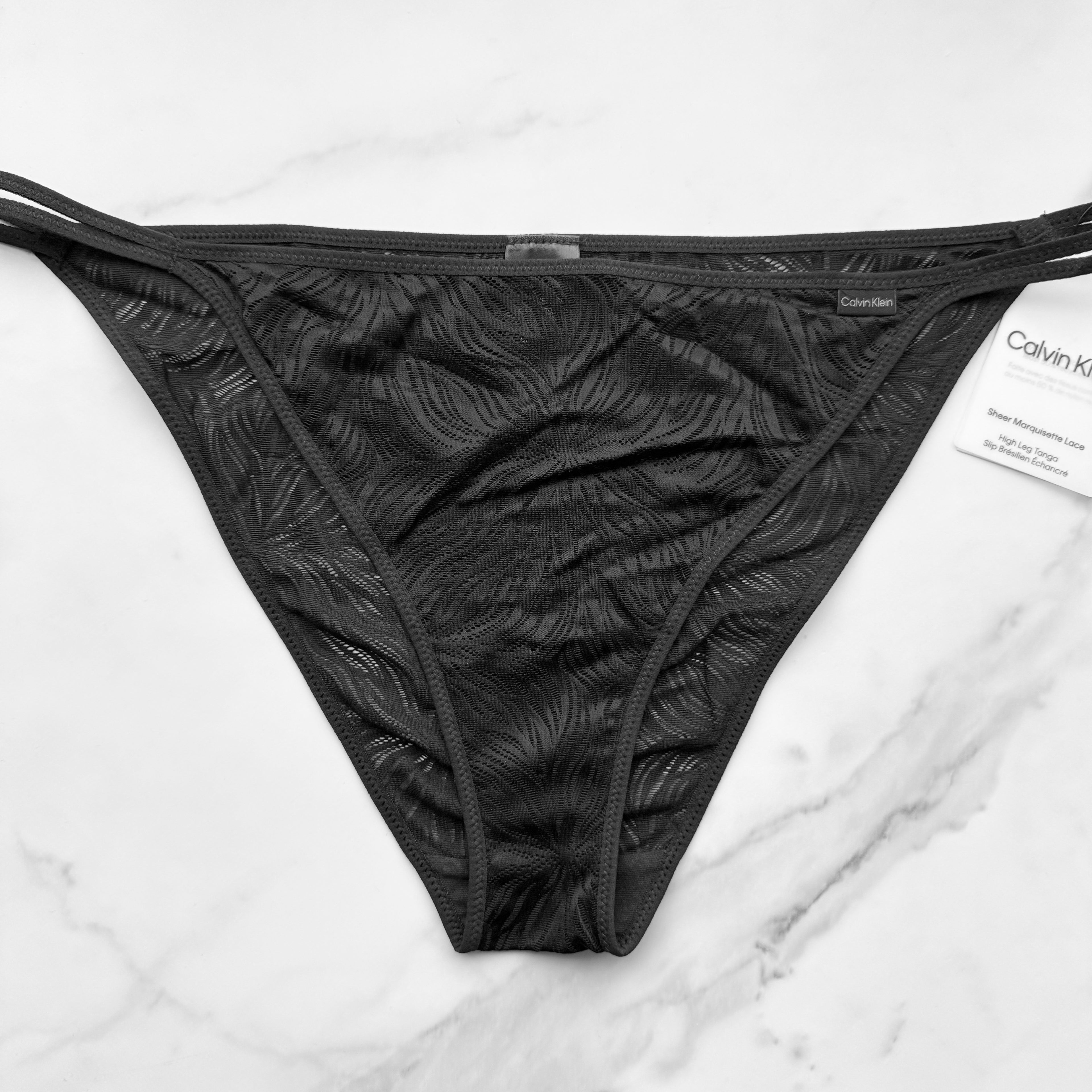 Sheer Marquisette Lace High Leg Tanga Panty