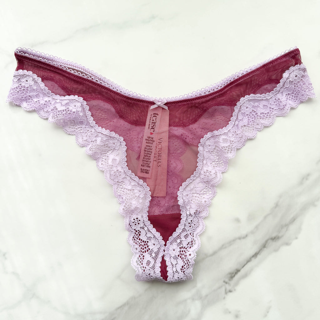 Tease Mesh Lace-Trim High-Leg Thong Panty
