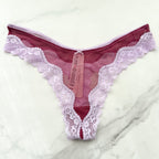 Tease Mesh Lace-Trim High-Leg Thong Panty
