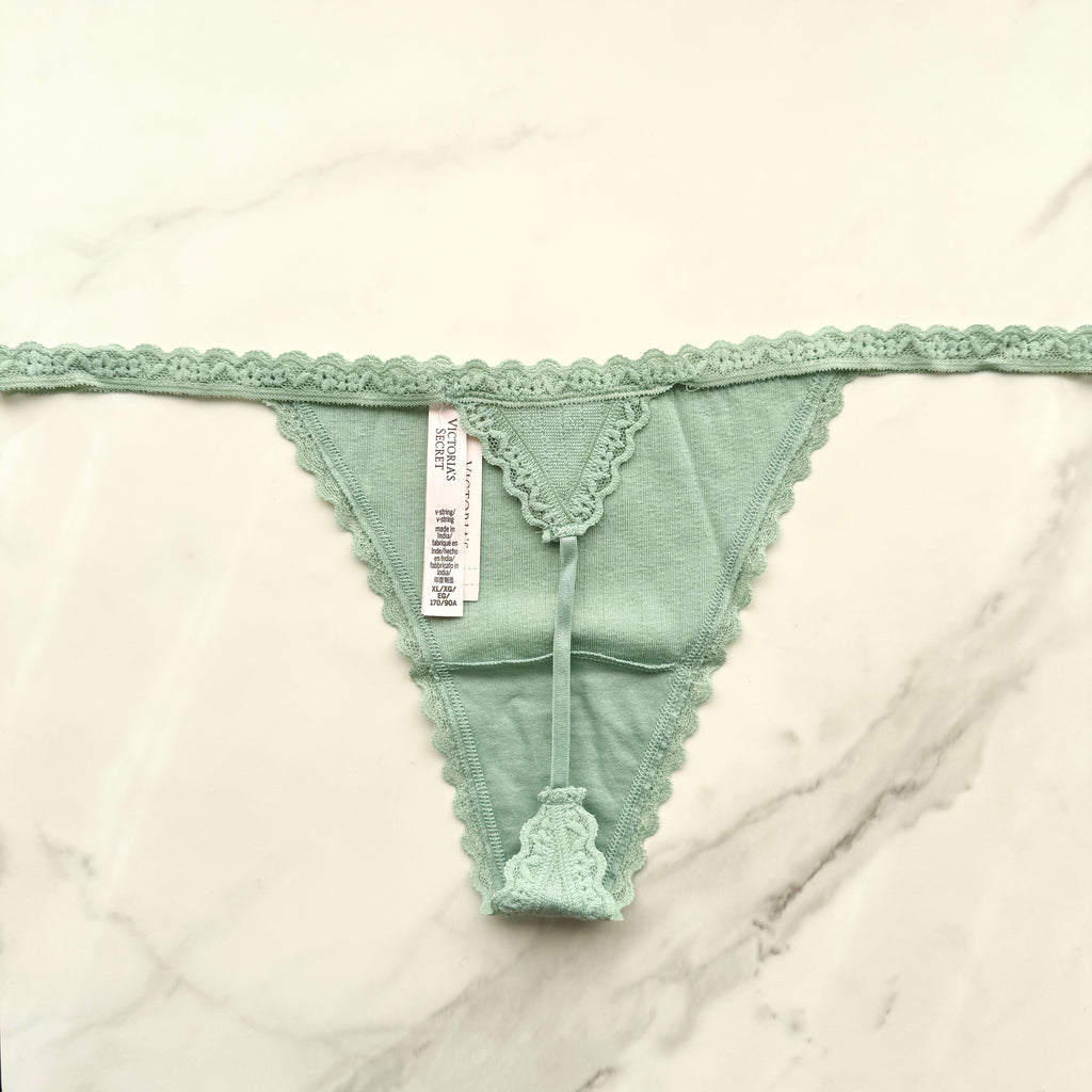 Lace-Trim Cotton Pointelle V-String Panty