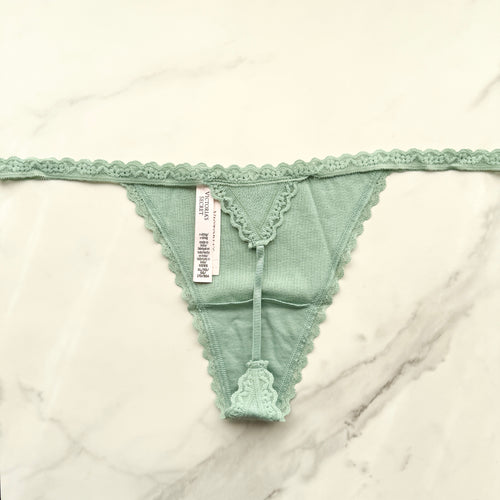 Lace-Trim Cotton Pointelle V-String Panty