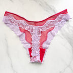Tease Mesh Lace-Trim High-Leg Thong Panty