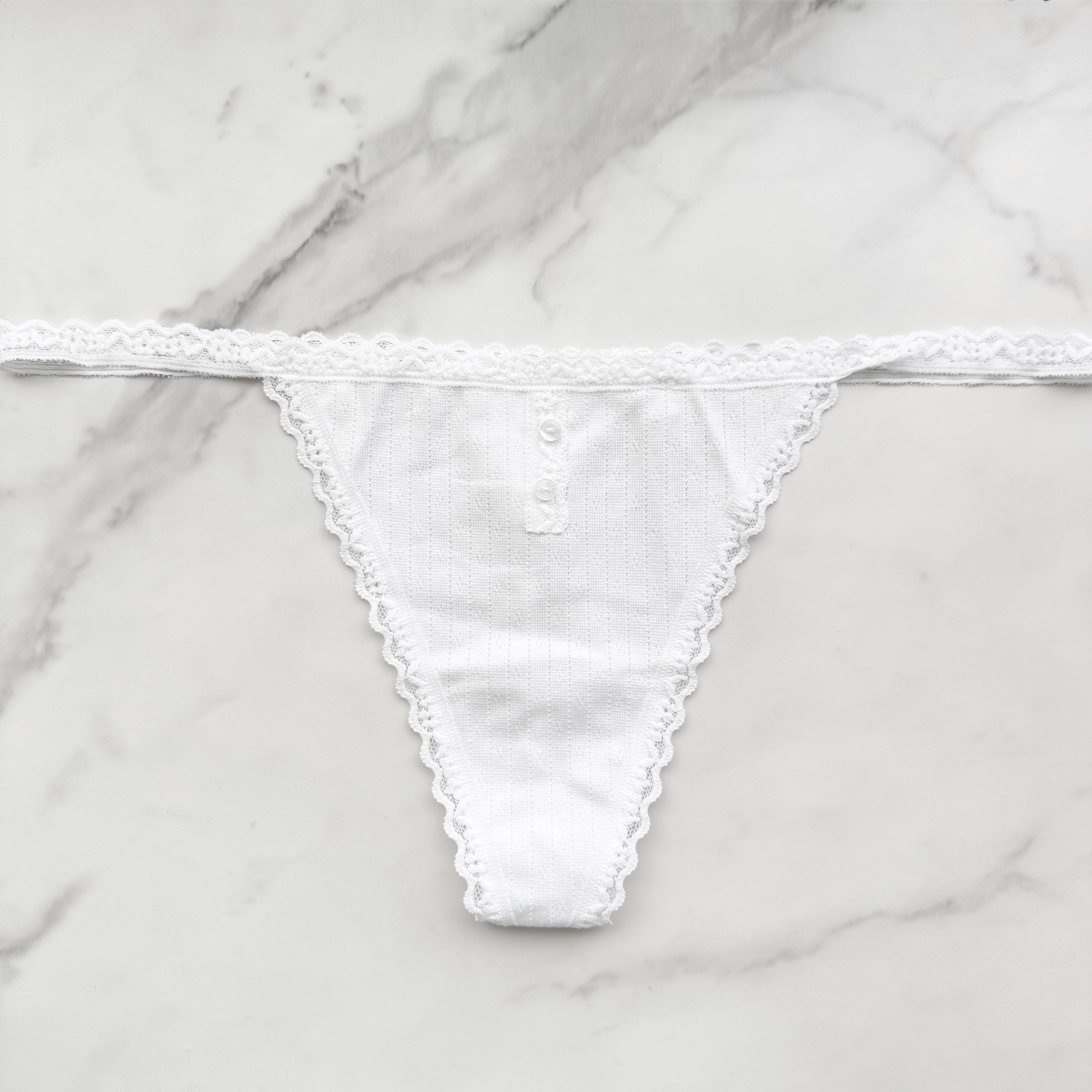 Victoria's Secret  Lace-Trim Cotton Pointelle V-String Panty 
