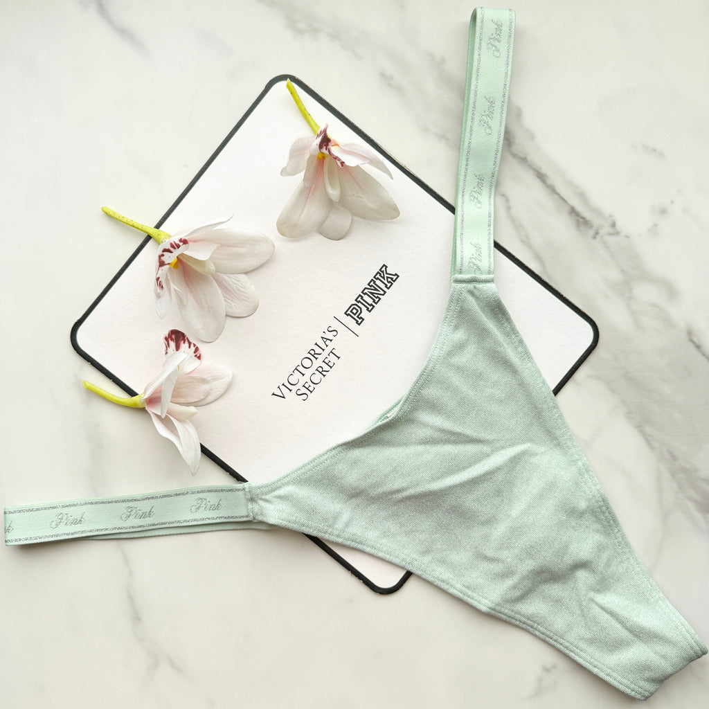 Logo Cotton Shimmer Sparkle Knit Micro Thong Panty