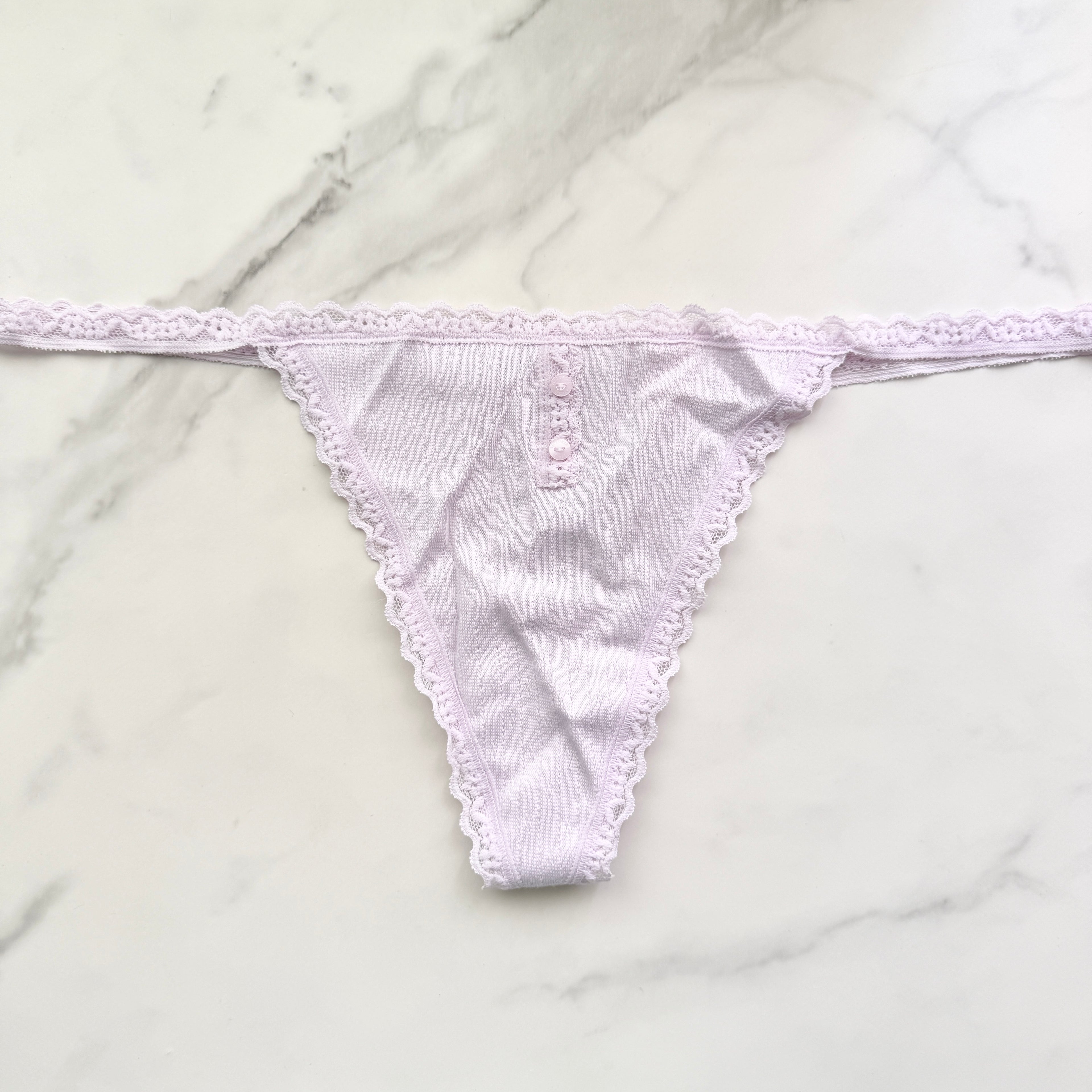 Victoria's Secret  Lace-Trim Cotton Pointelle V-String Panty 