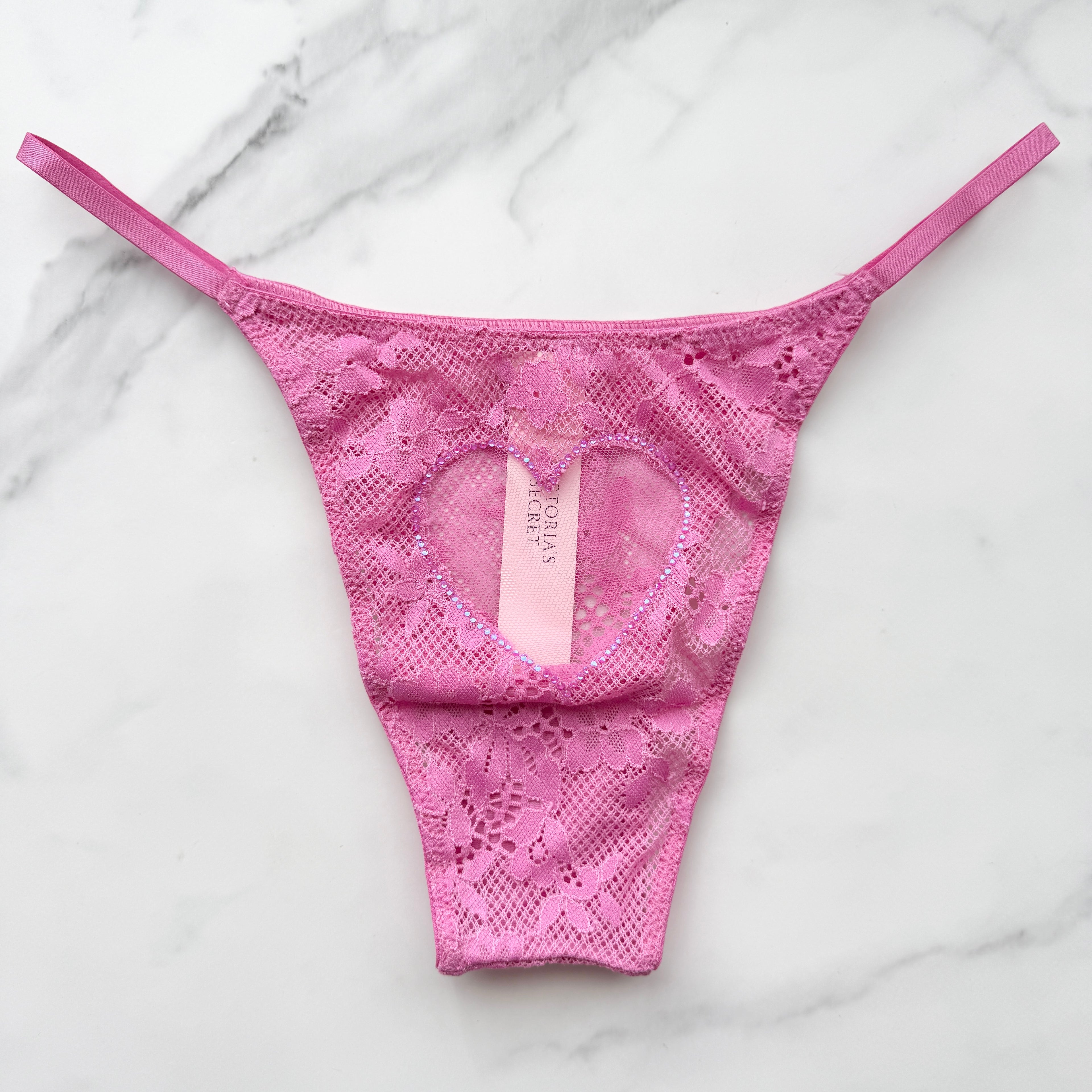 Dream Angels Lace Rhinestone Heart Hardware Brazilian Panty