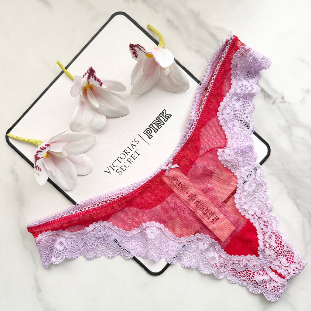 Tease Mesh Lace-Trim High-Leg Thong Panty