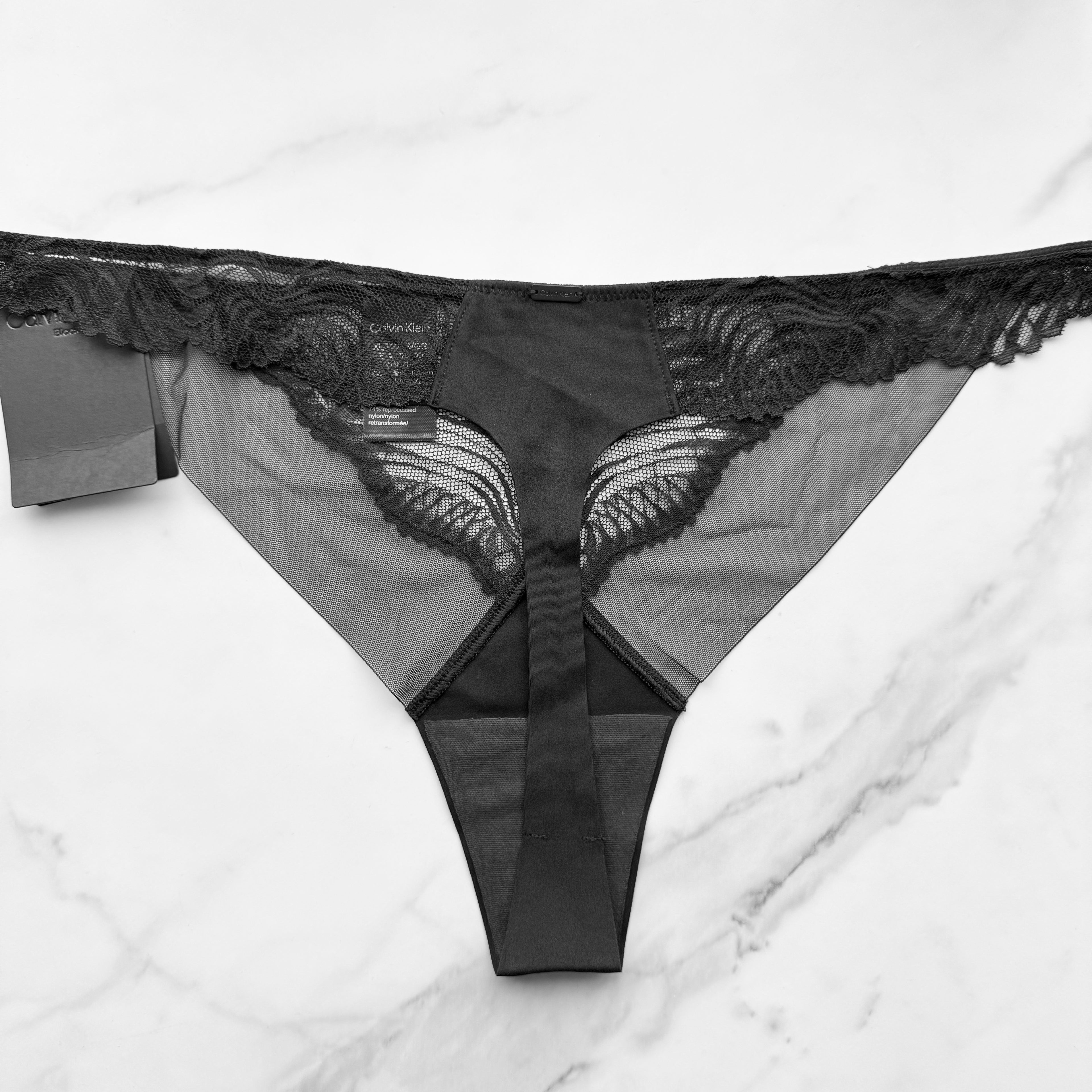 CK Black Floral Lace Thong Panty