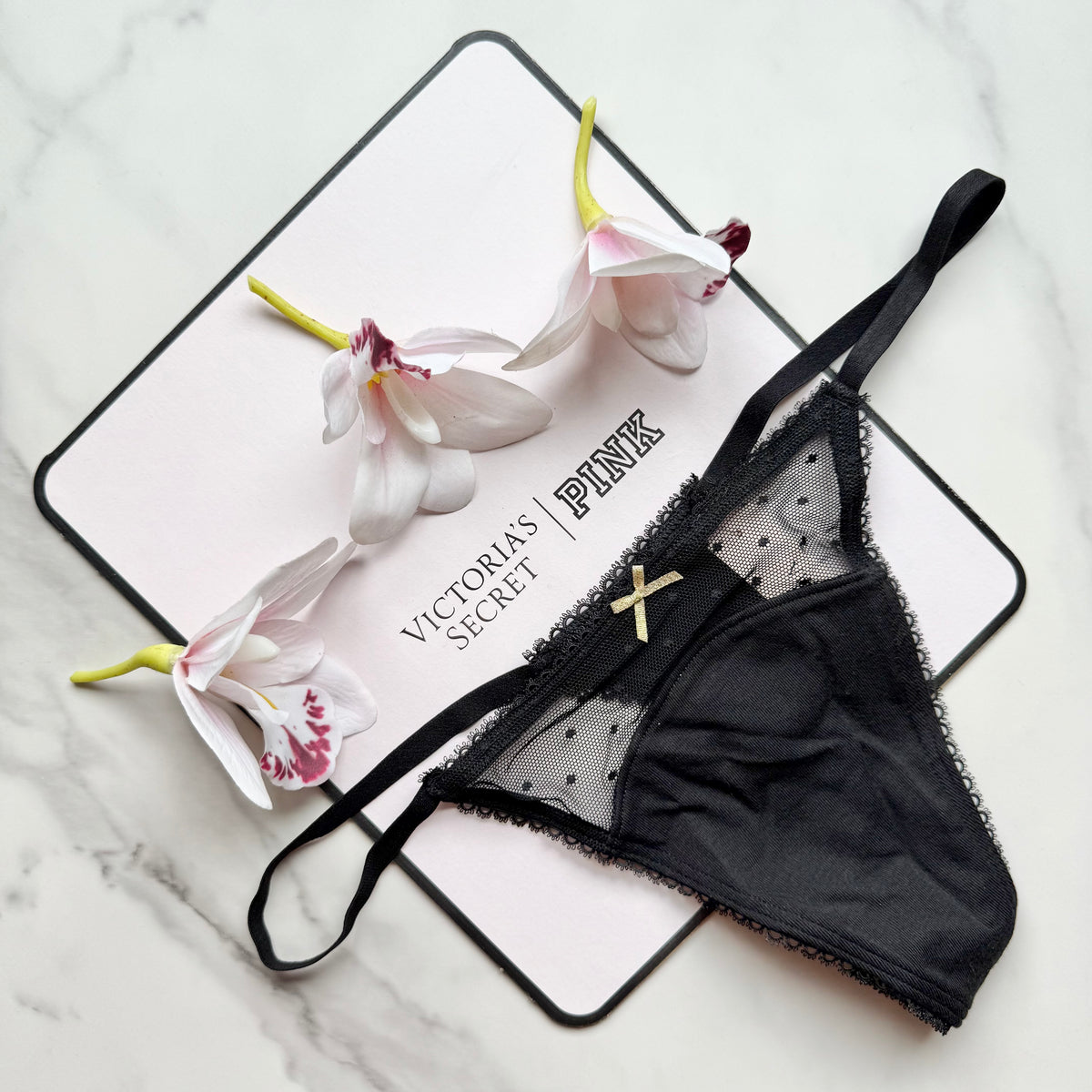 Stretch Cotton Dot Mesh V-String Panty