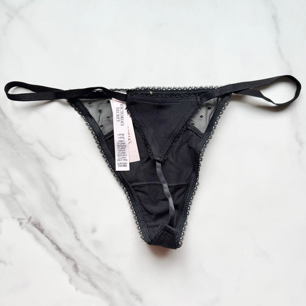 Stretch Cotton Dot Mesh V-String Panty