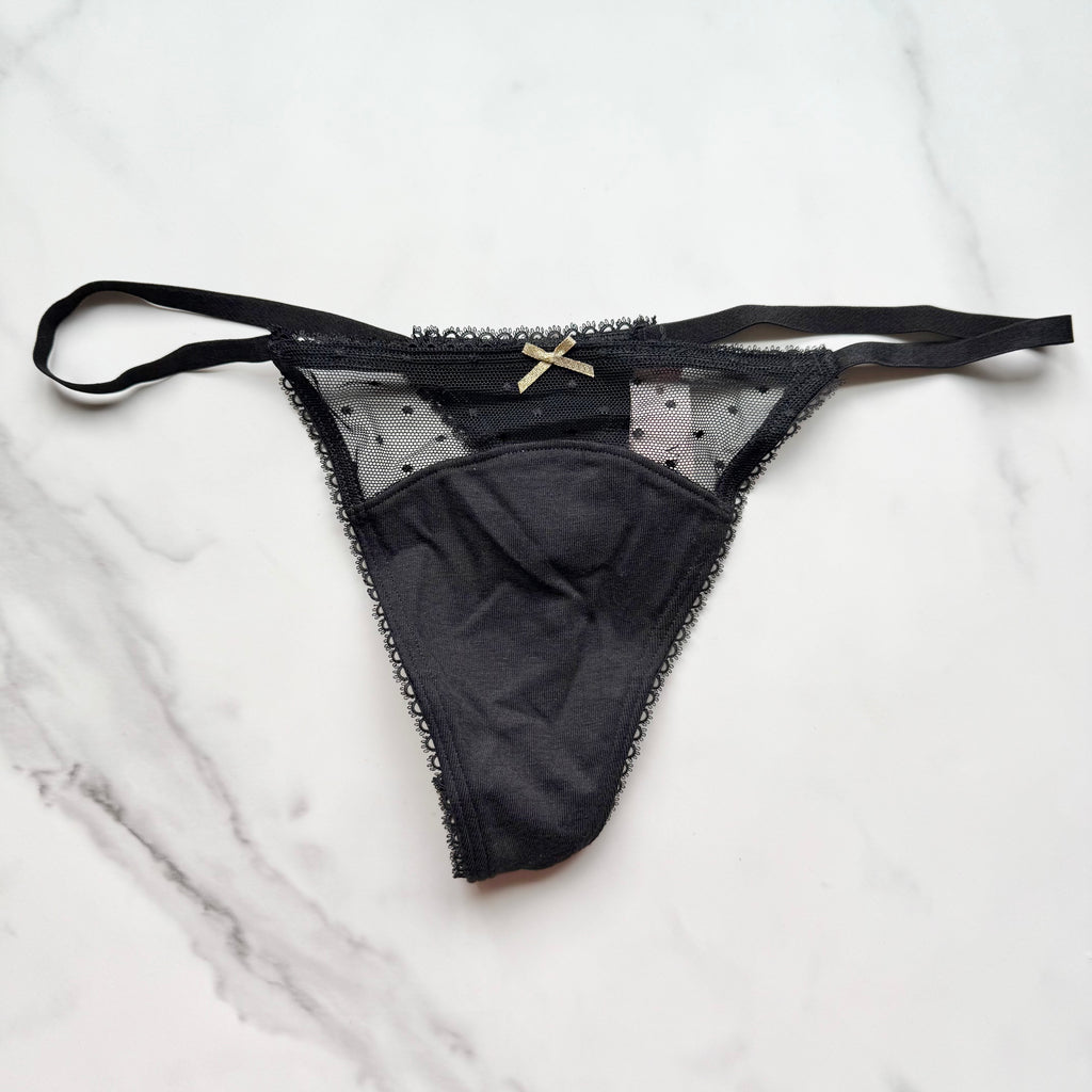 Stretch Cotton Dot Mesh V-String Panty
