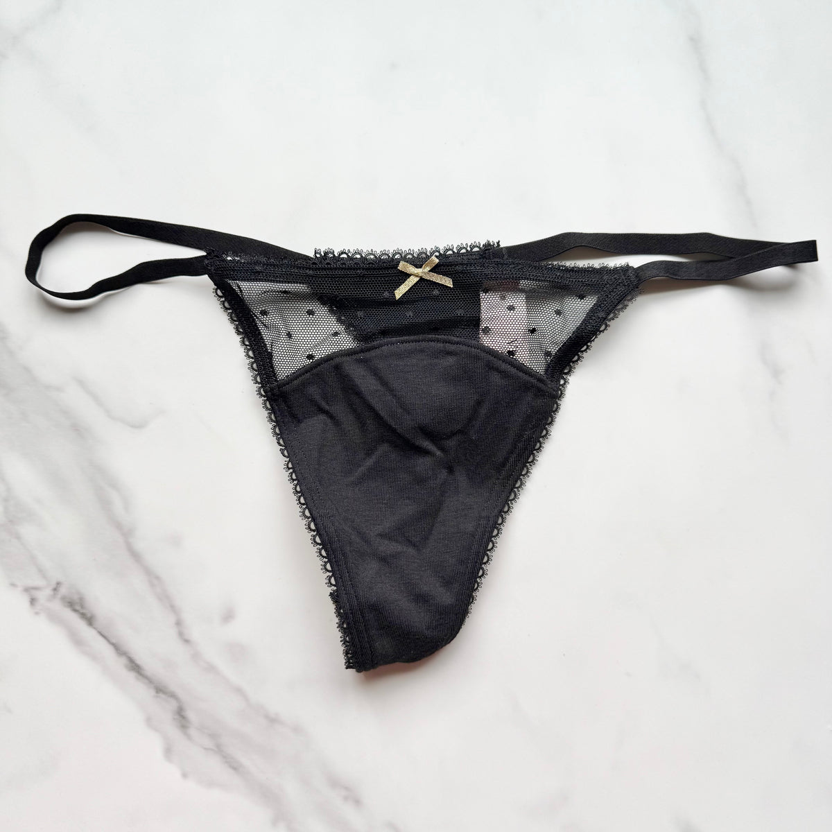 Stretch Cotton Dot Mesh V-String Panty