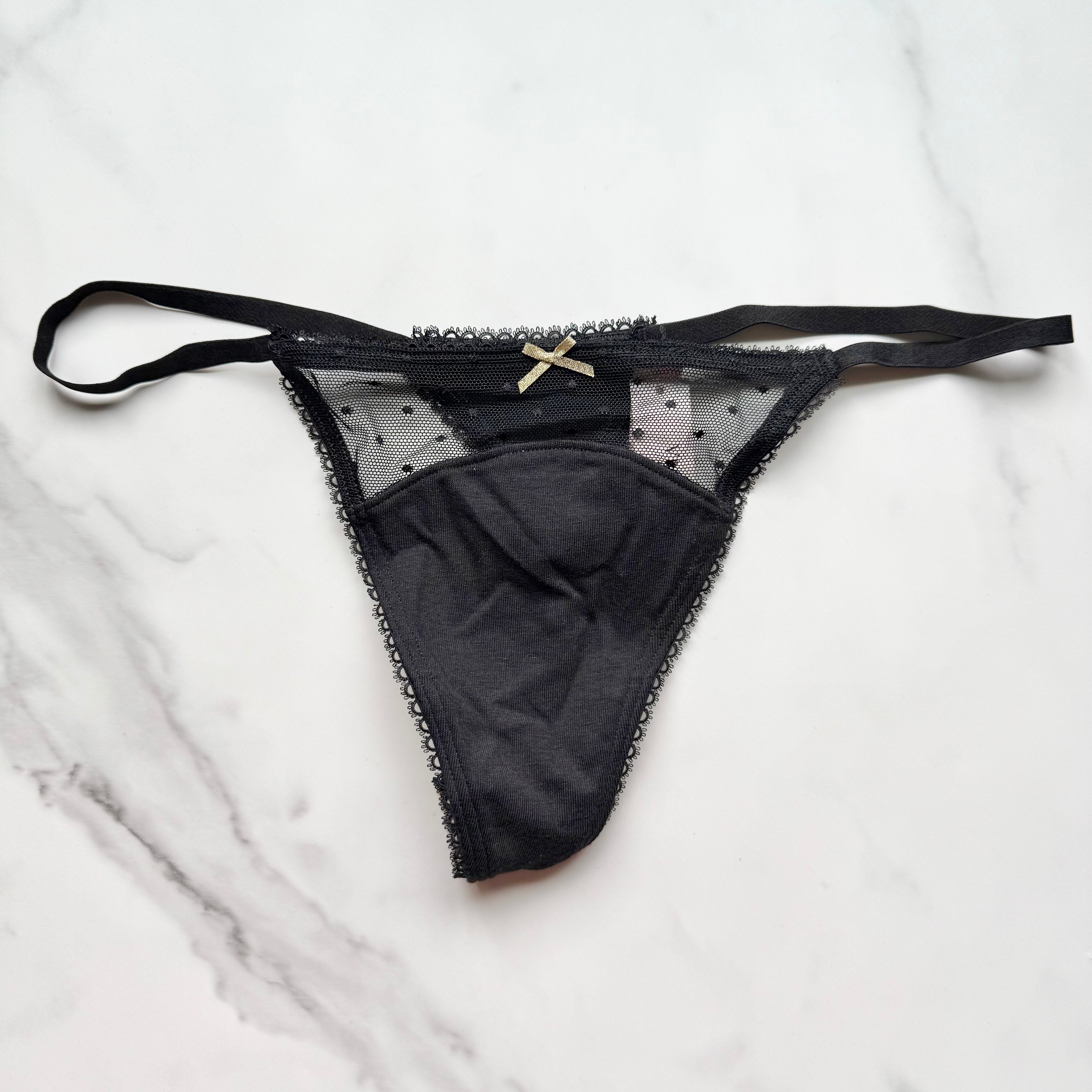 Stretch Cotton Dot Mesh V-String Panty