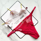 Stretch Cotton Dot Mesh V-String Panty