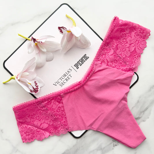 No-Show High-Leg Lace-Trim Thong Panty