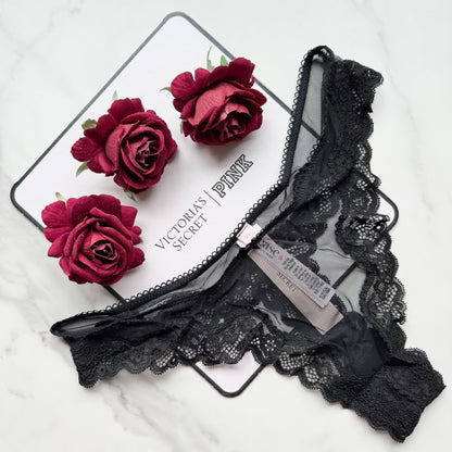 Tease Mesh Lace-Trim High-Leg Thong Panty