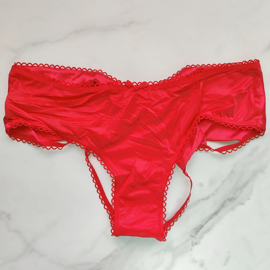 Very Sexy Satin Bow Cutout Back Open Cheeky Panty