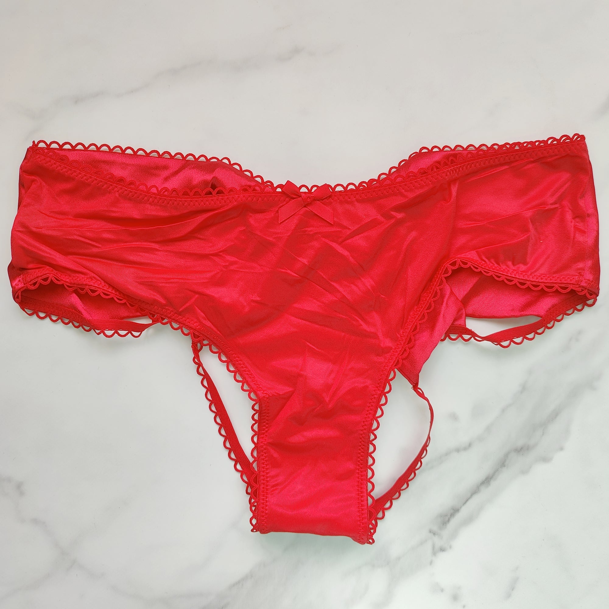 Very Sexy Satin Bow Cutout Back Open Cheeky Panty